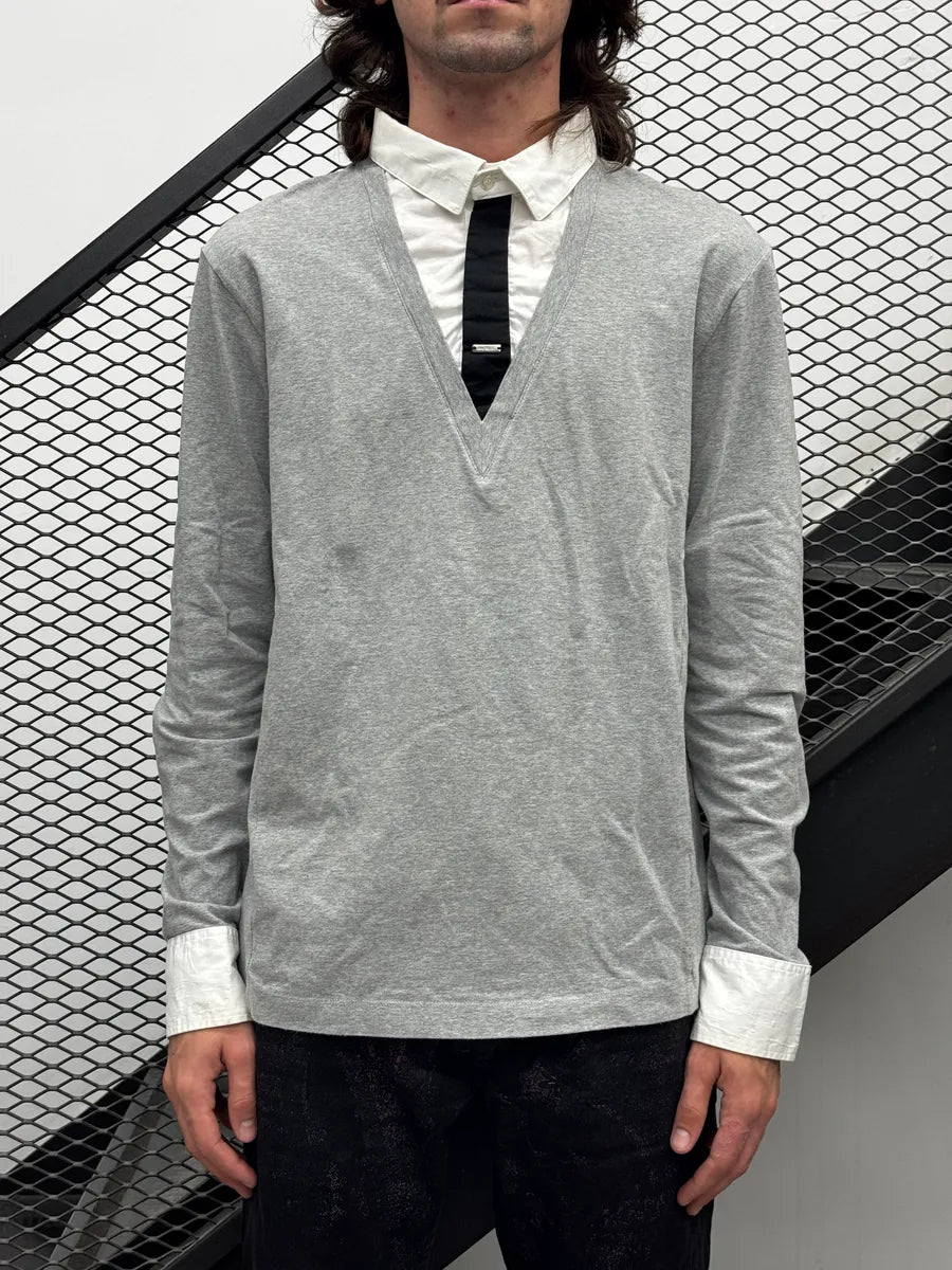AW2010 Dirk Bikkembergs Grey Trompe L’Oeil Collar Sweater DArXKGfe 1