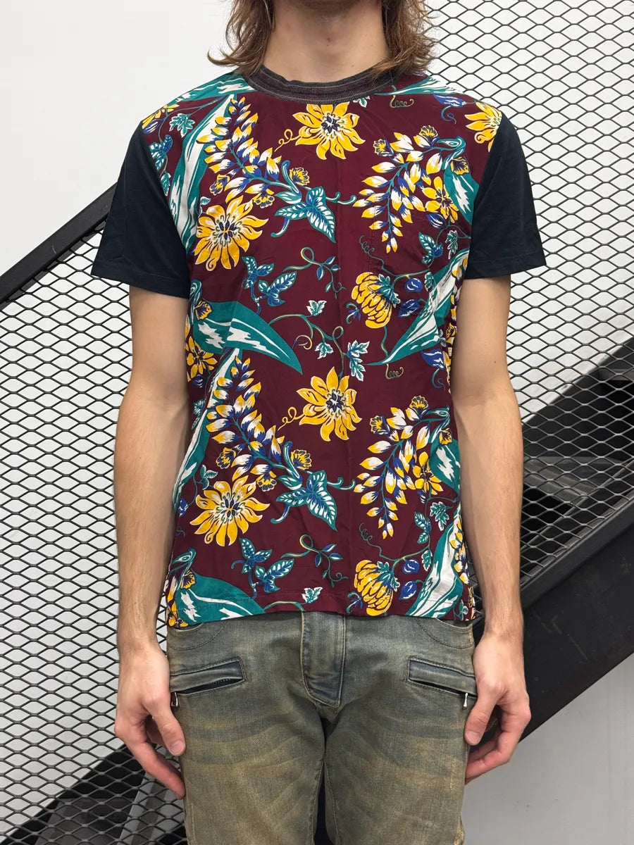 SS2014 Prada Burgundy Floral Hawaii Palm Tree T-Shirt UOkEIyzx 2