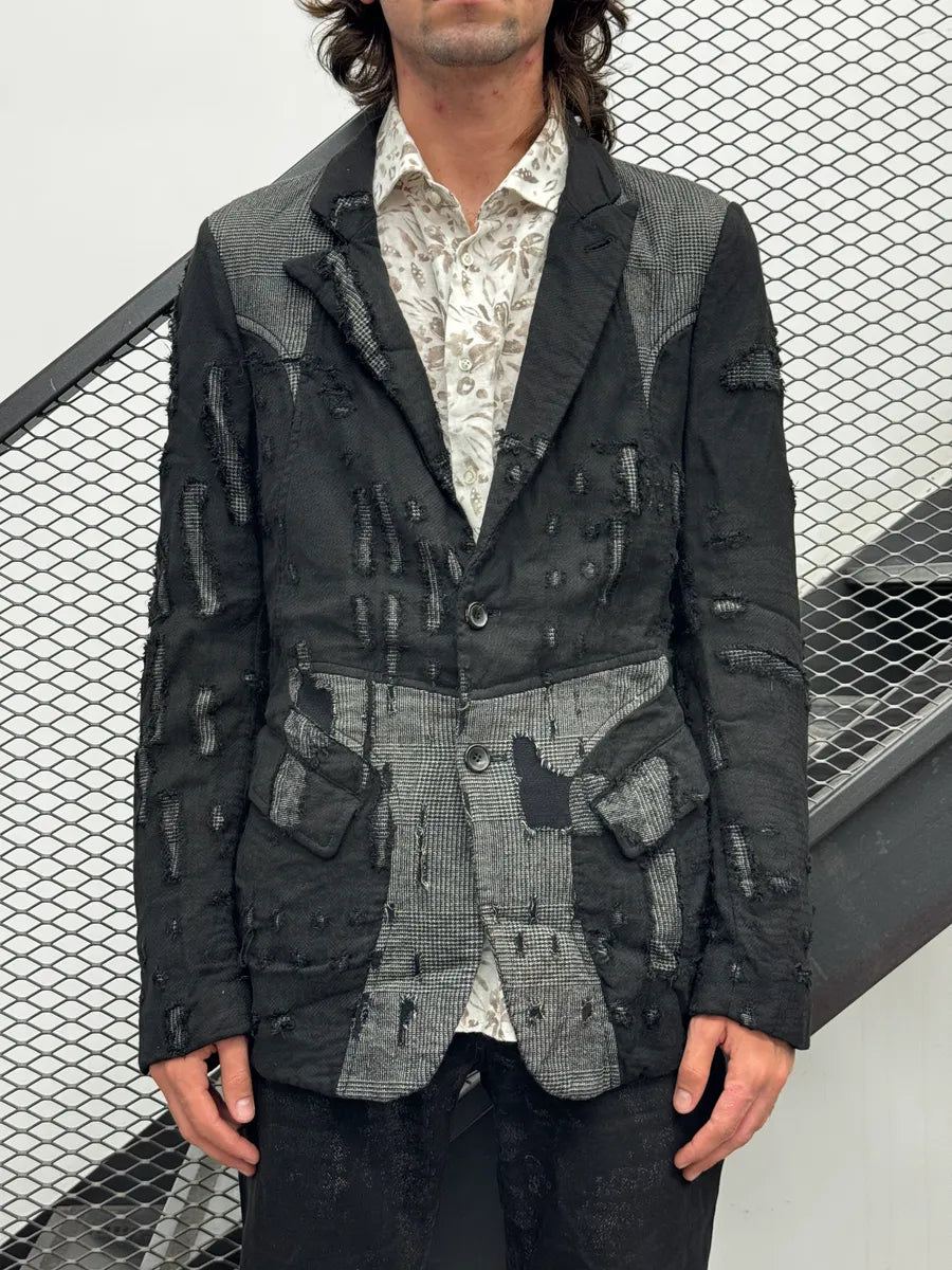 2000s Marithé + François Girbaud Black Distressed Patchwork Blazer Jacket JXMYdeIZ 2