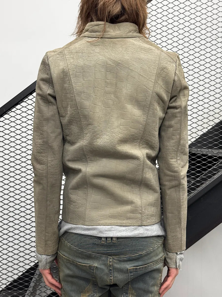 Isaac Sellam Grey Leather Crocodile Embossed Leather Jacket wYqksKE 3