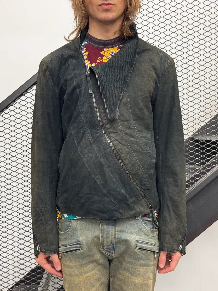 AW2011 Emporio Armani Black Faded Avant-Garde Tornado Zip Leather Jacket GafcIZhR 3