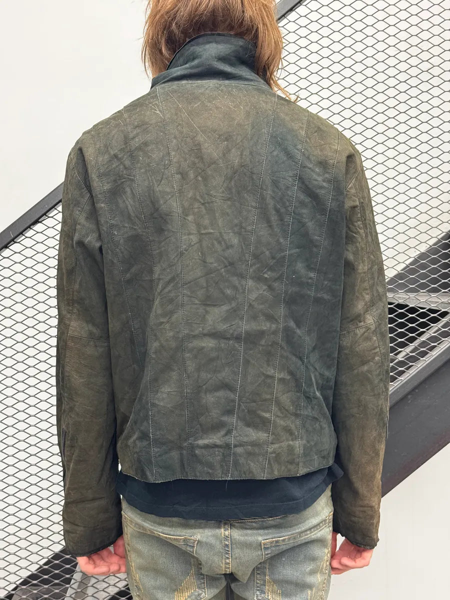 AW2011 Emporio Armani Black Faded Avant-Garde Tornado Zip Leather Jacket GafcIZhR 4
