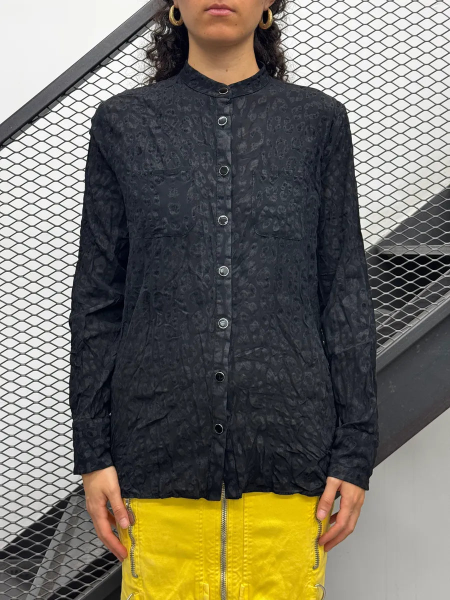 AW2021 Cavalli Black Leopard Velvet Mao Collar Shirt VEbTulg 2