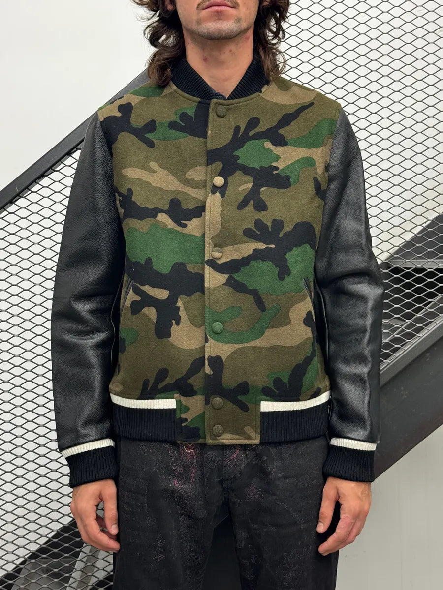 Valentino Green & Black Camouflage Teddy Leather Bomber Jacket gusHCjIV 2