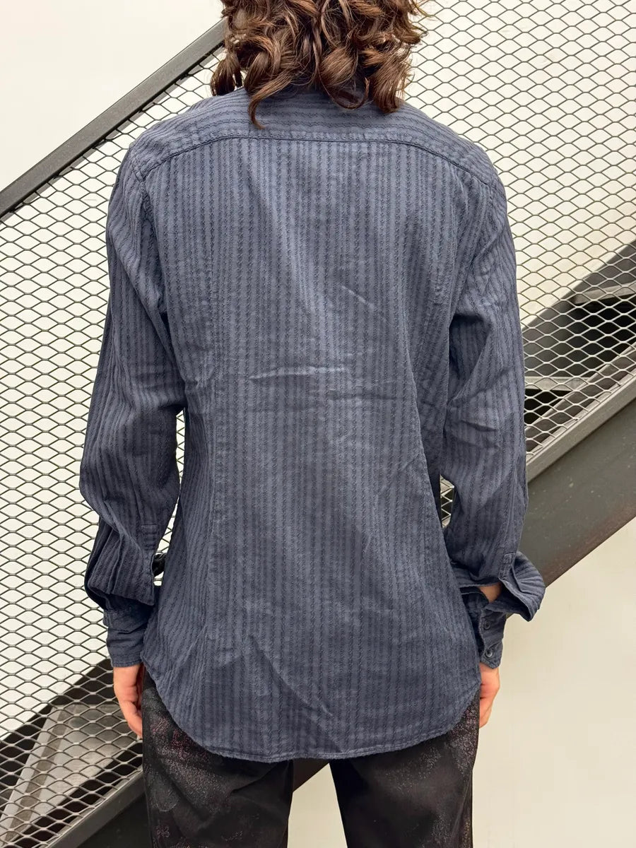 2000s Miu Miu Navy Textured Stripe Shirt mPiBRPzZ 3