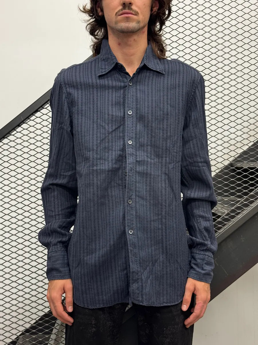 2000s Miu Miu Navy Textured Stripe Shirt mPiBRPzZ 2