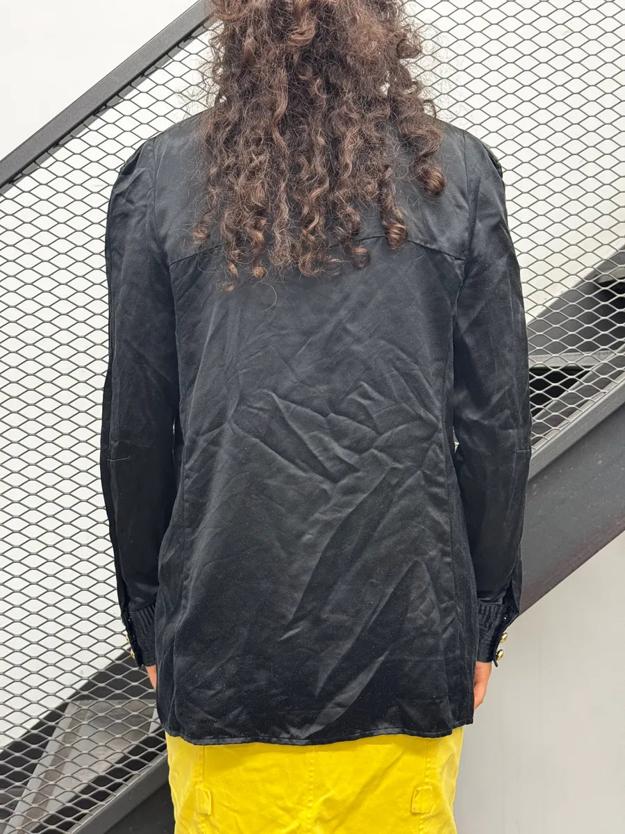 AW2015 Balmain X H&M Black Double-Breasted Light Silk Jacket IHzQROuy 2