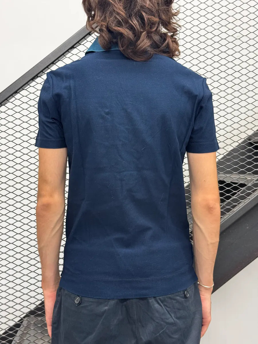 SS2011 Balenciaga Navy Contrast Textured Knit Polo ySEZjndG 3