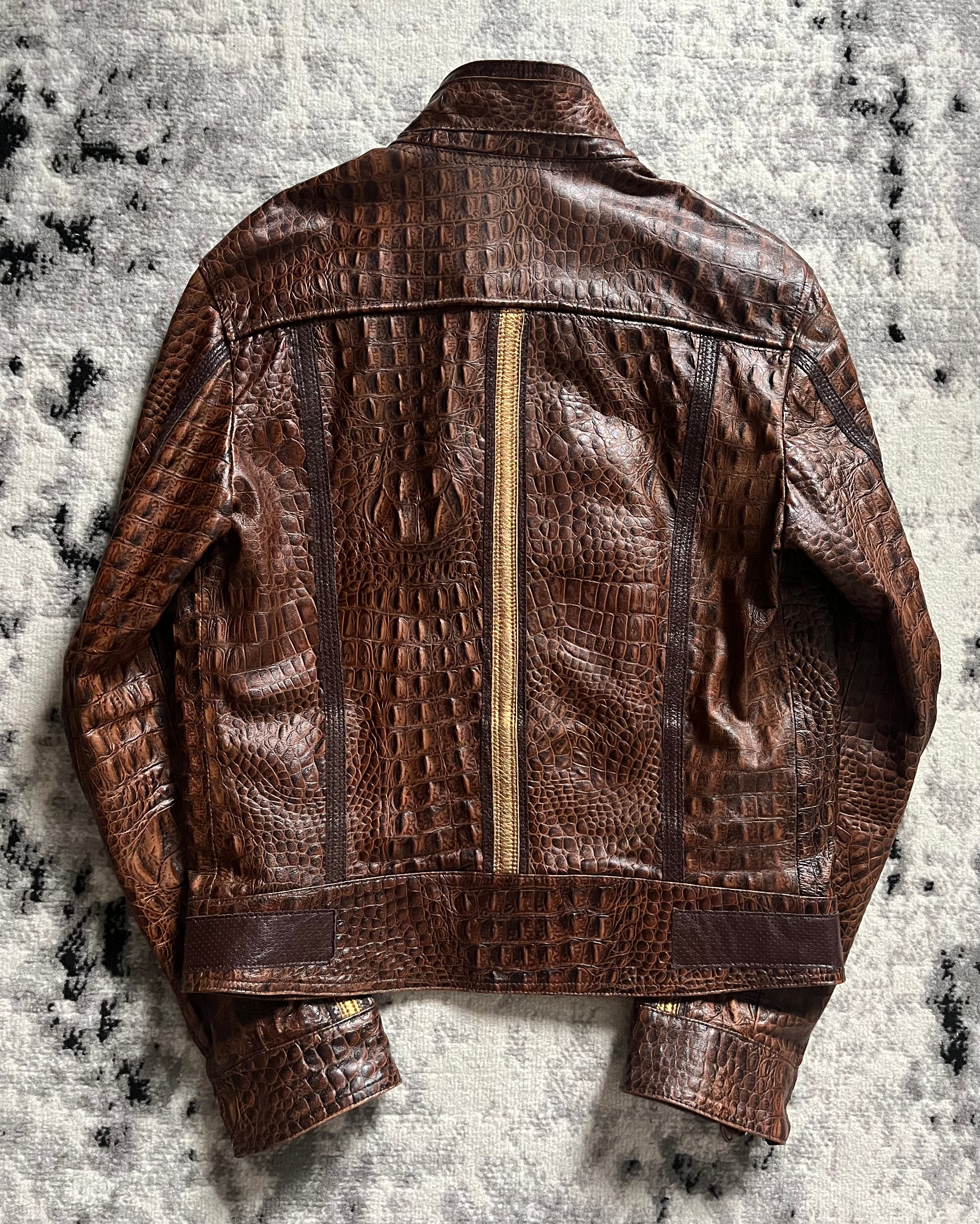 AW2005 Dolce & Gabbana Crocodile-Effect Brown Leather Utility Jacket (M)
