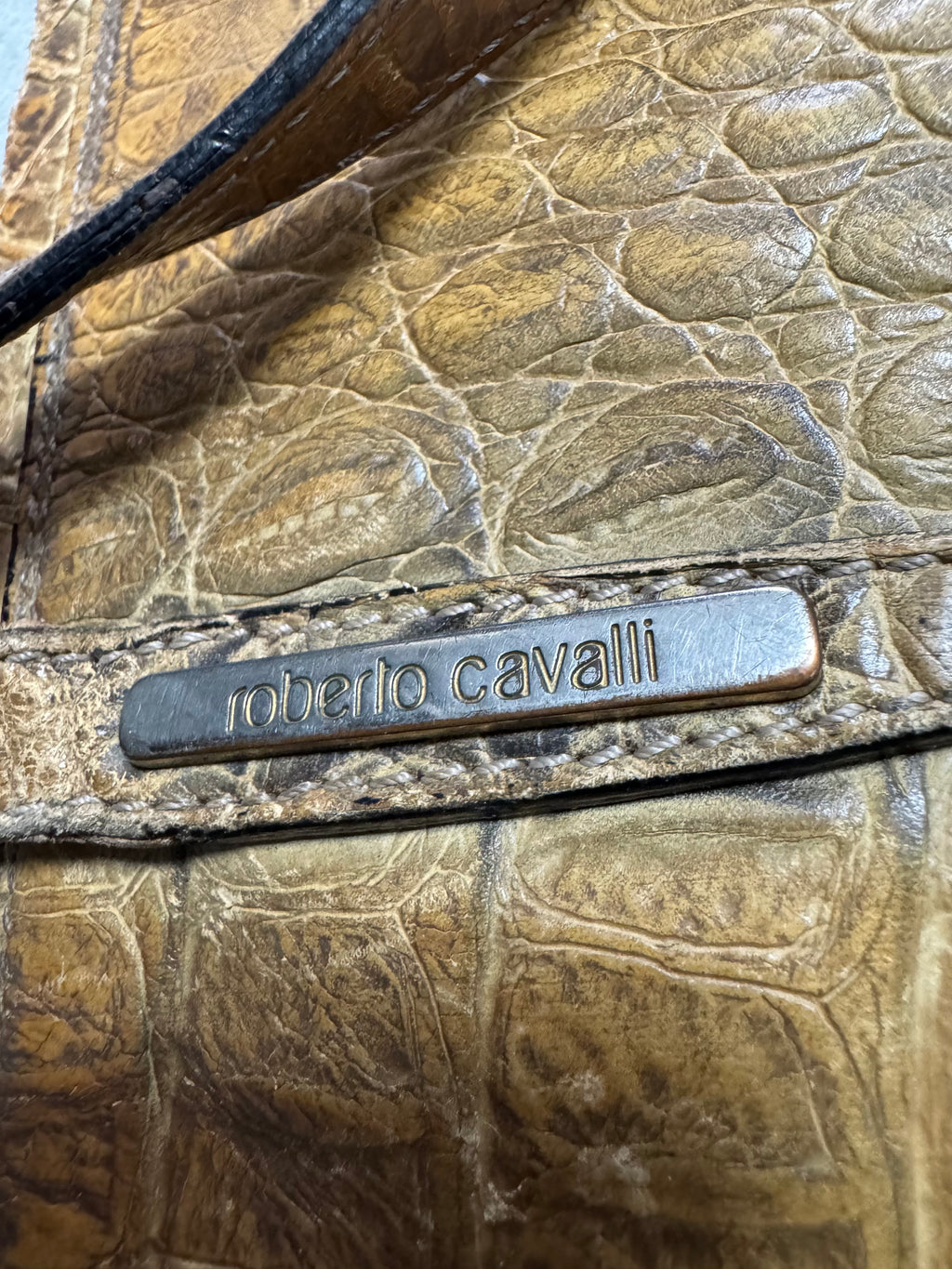 1990s Roberto Cavalli Crocodile Effect Leather HandBag (OS)