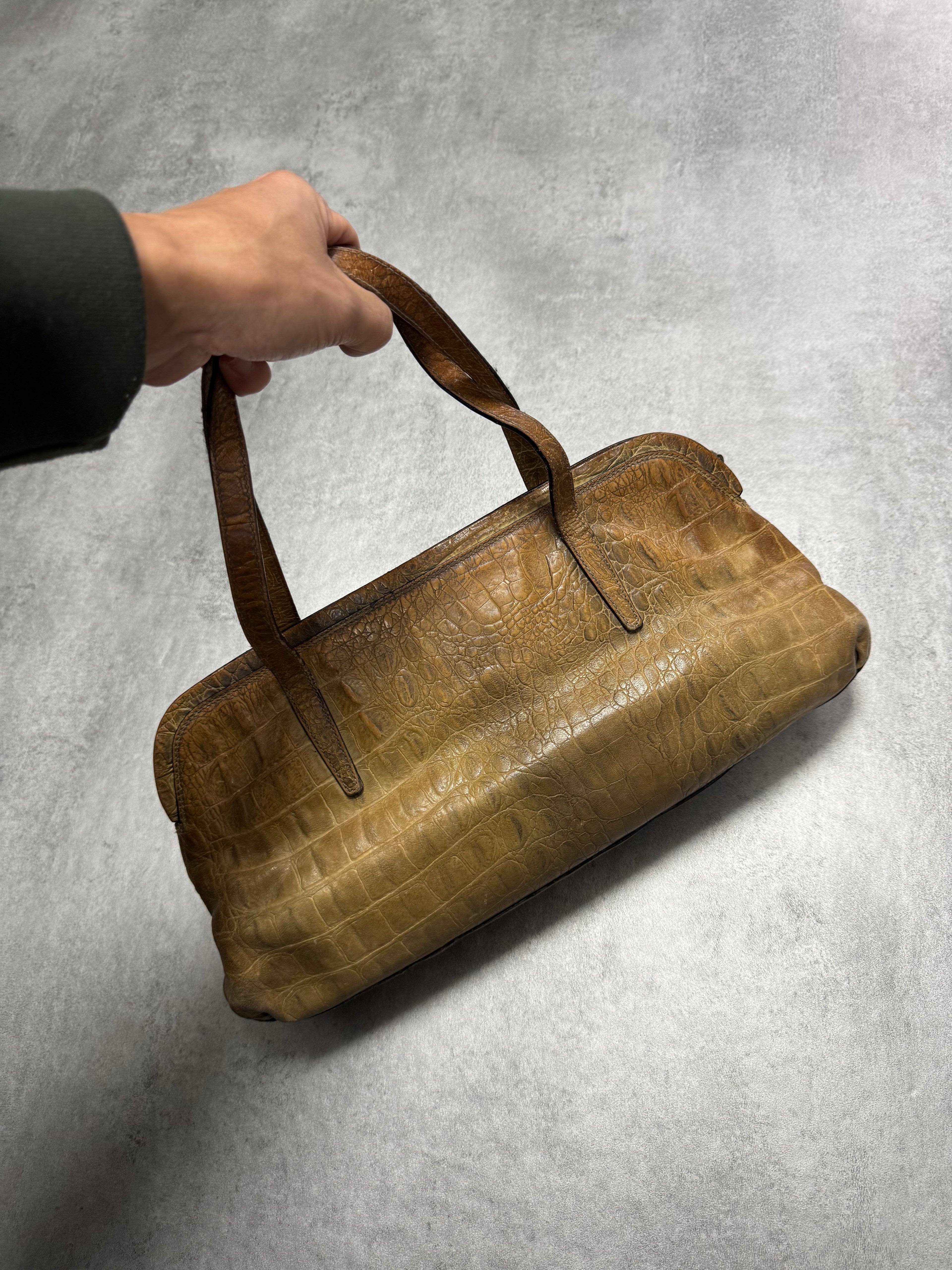 1990s Roberto Cavalli Crocodile Effect Leather HandBag (OS)