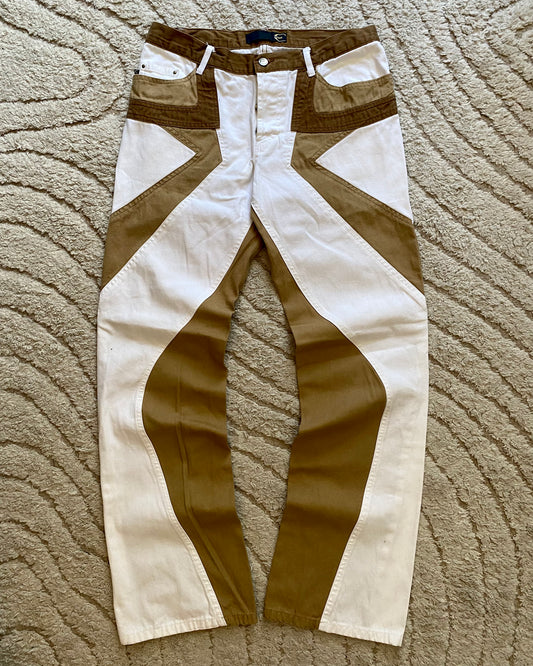 00s Just Cavalli Geometrical Relaxed Tricolor Beige White Pants (M/L)