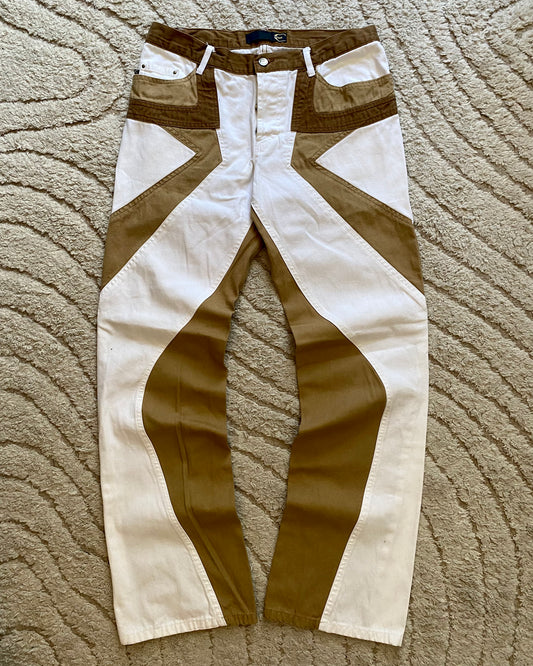 SS2004 Cavalli Geometrical Relaxed Tricolor Beige White Pants (M/L)