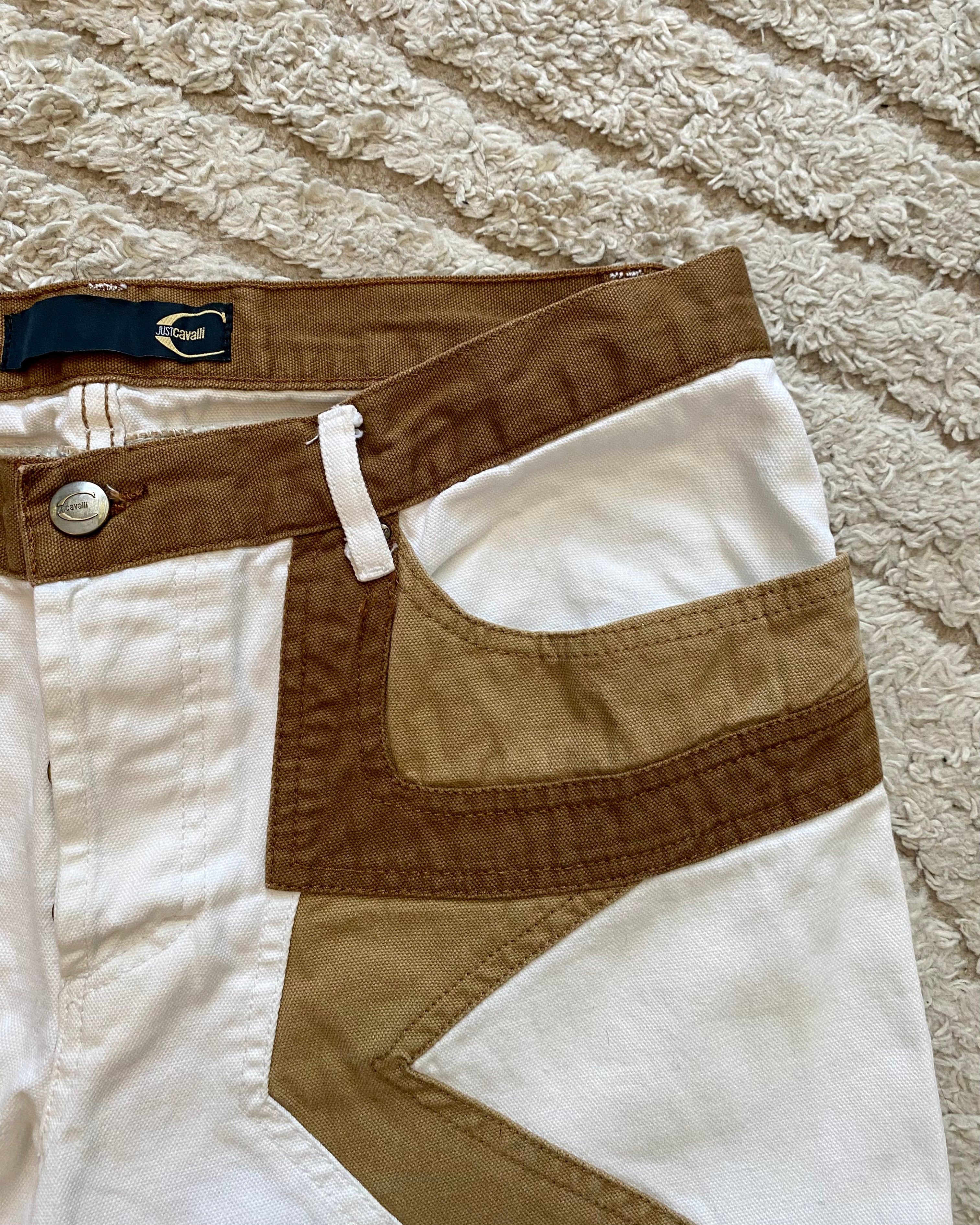 00s Just Cavalli 幾何学リラックストリコロールベージュホワイトパンツ(M/L)