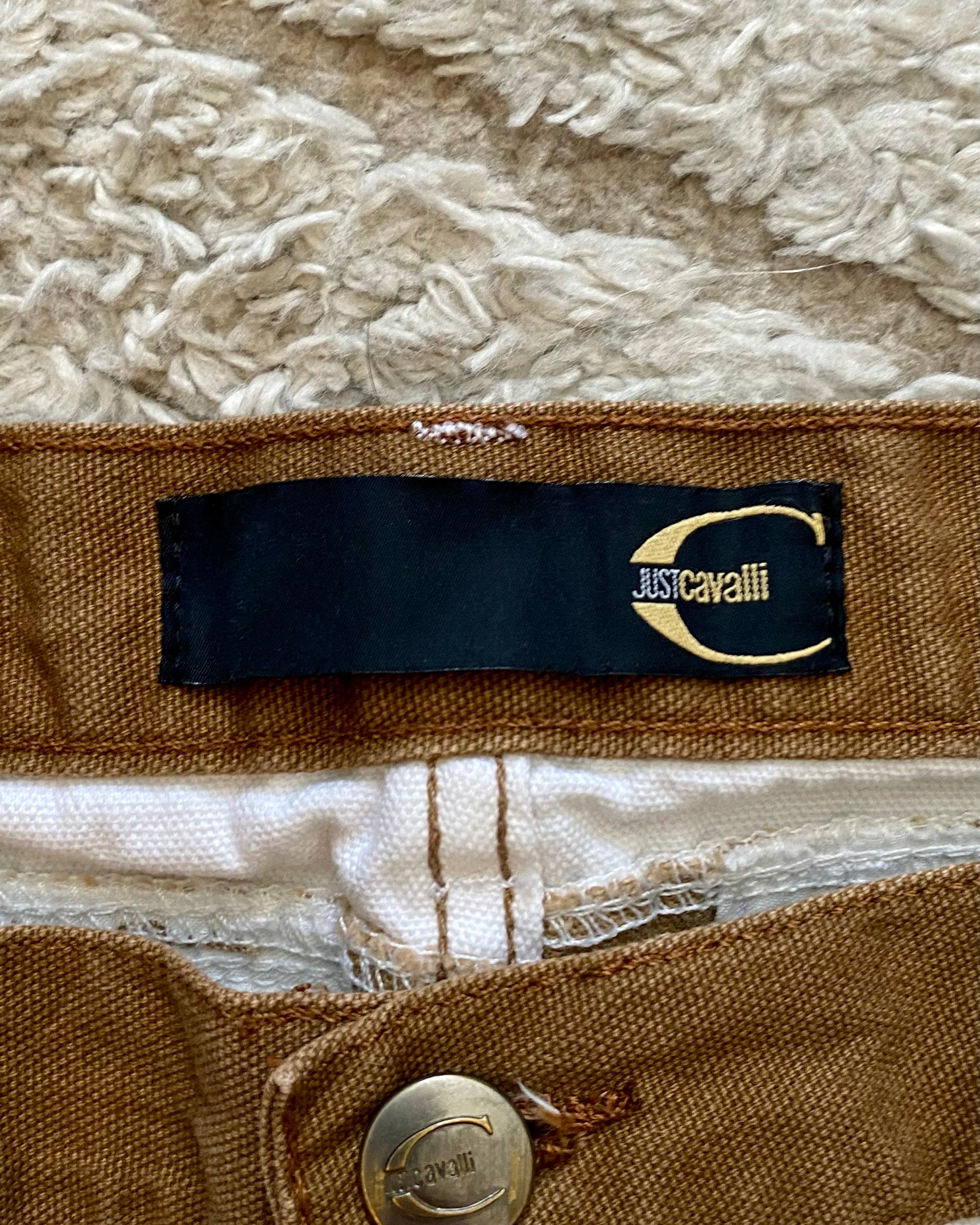 00s Just Cavalli 幾何学リラックストリコロールベージュホワイトパンツ(M/L)
