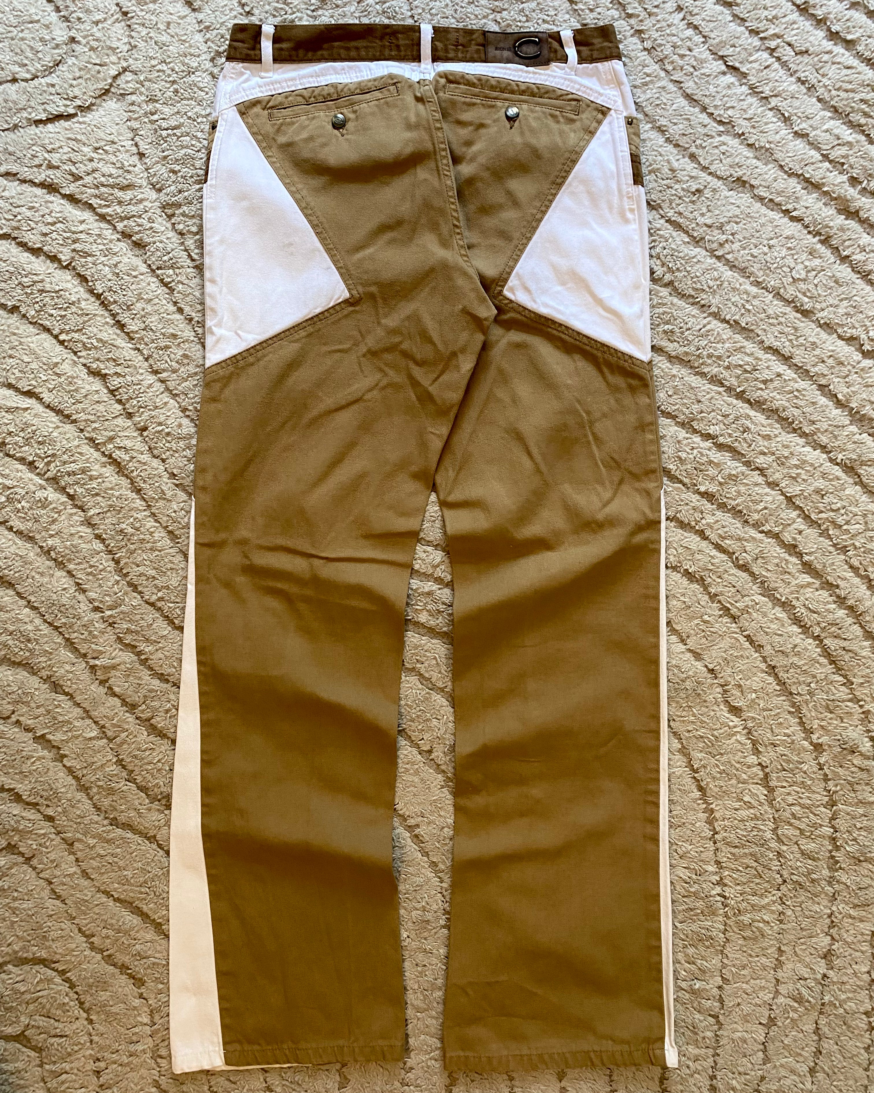 00s Just Cavalli 幾何学リラックストリコロールベージュホワイトパンツ(M/L)