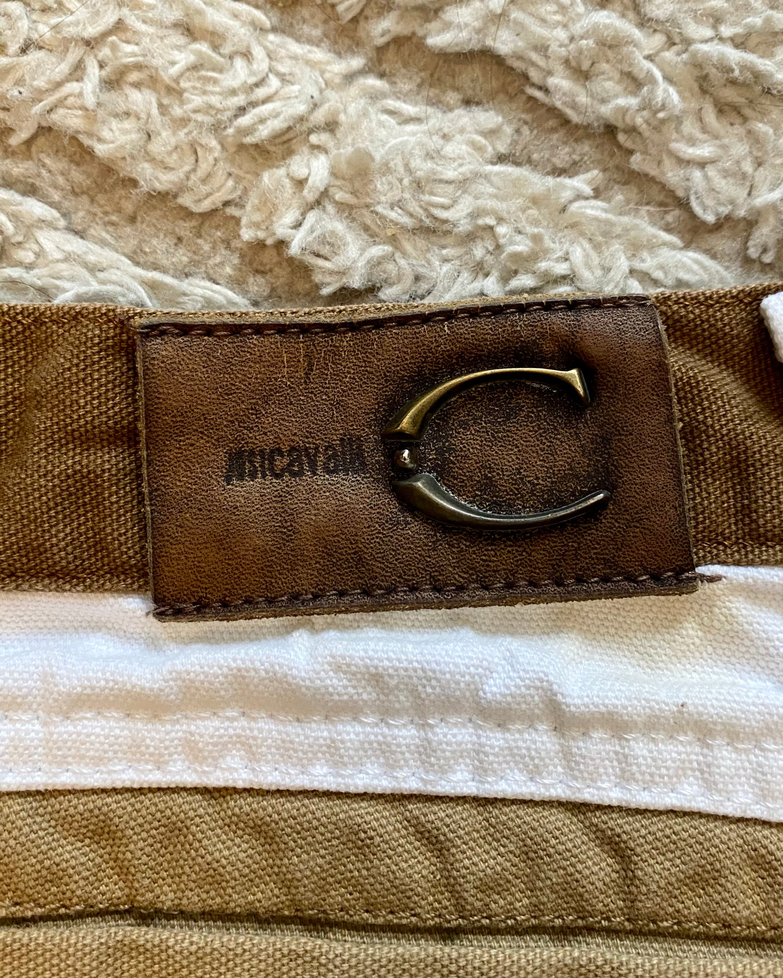 00s Just Cavalli 幾何学リラックストリコロールベージュホワイトパンツ(M/L)