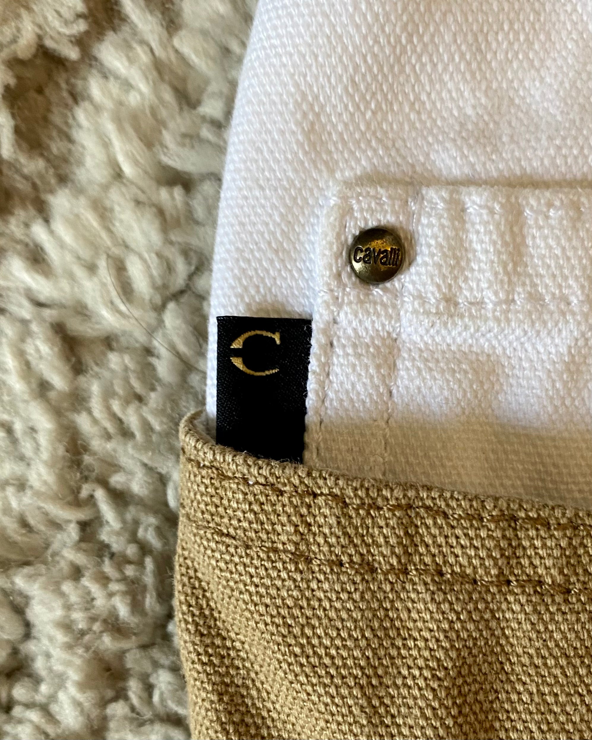 00s Just Cavalli 幾何学リラックストリコロールベージュホワイトパンツ(M/L)