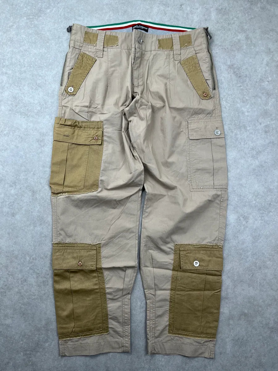 2000s Dolce & Gabbana Beige Contrast Panel Cargo Pants WQwfyqjo 0