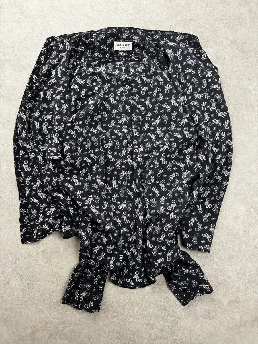 SS2018 Saint Laurent Black Silk Motocross Print Shirt XCrpbylR 6