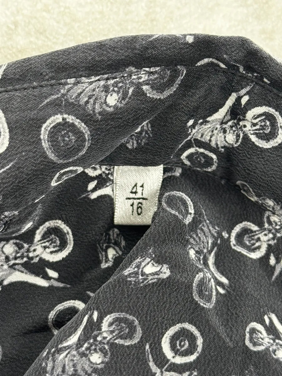 SS2018 Saint Laurent Black Silk Motocross Print Shirt XCrpbylR 11