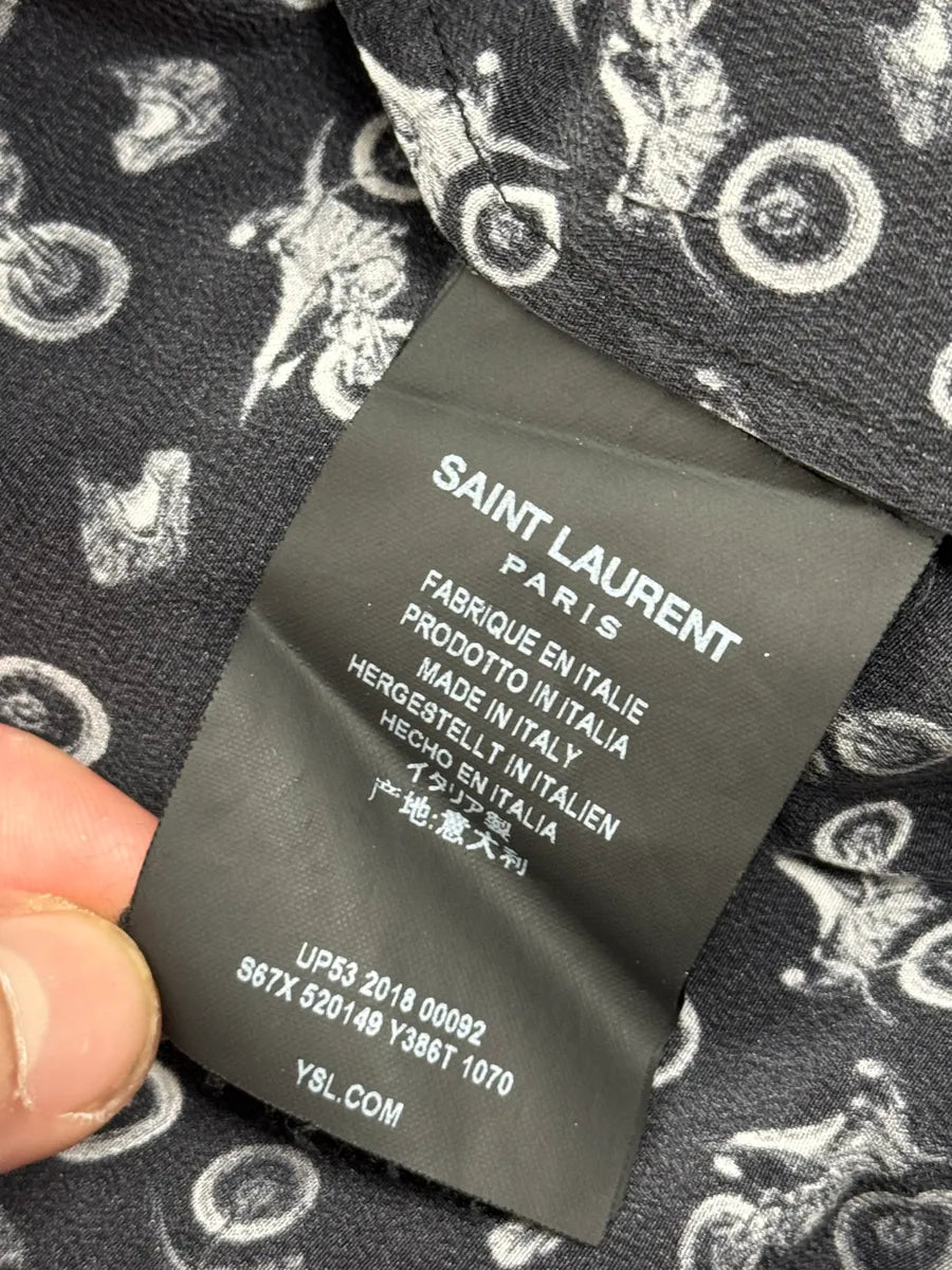 SS2018 Saint Laurent Black Silk Motocross Print Shirt XCrpbylR 12
