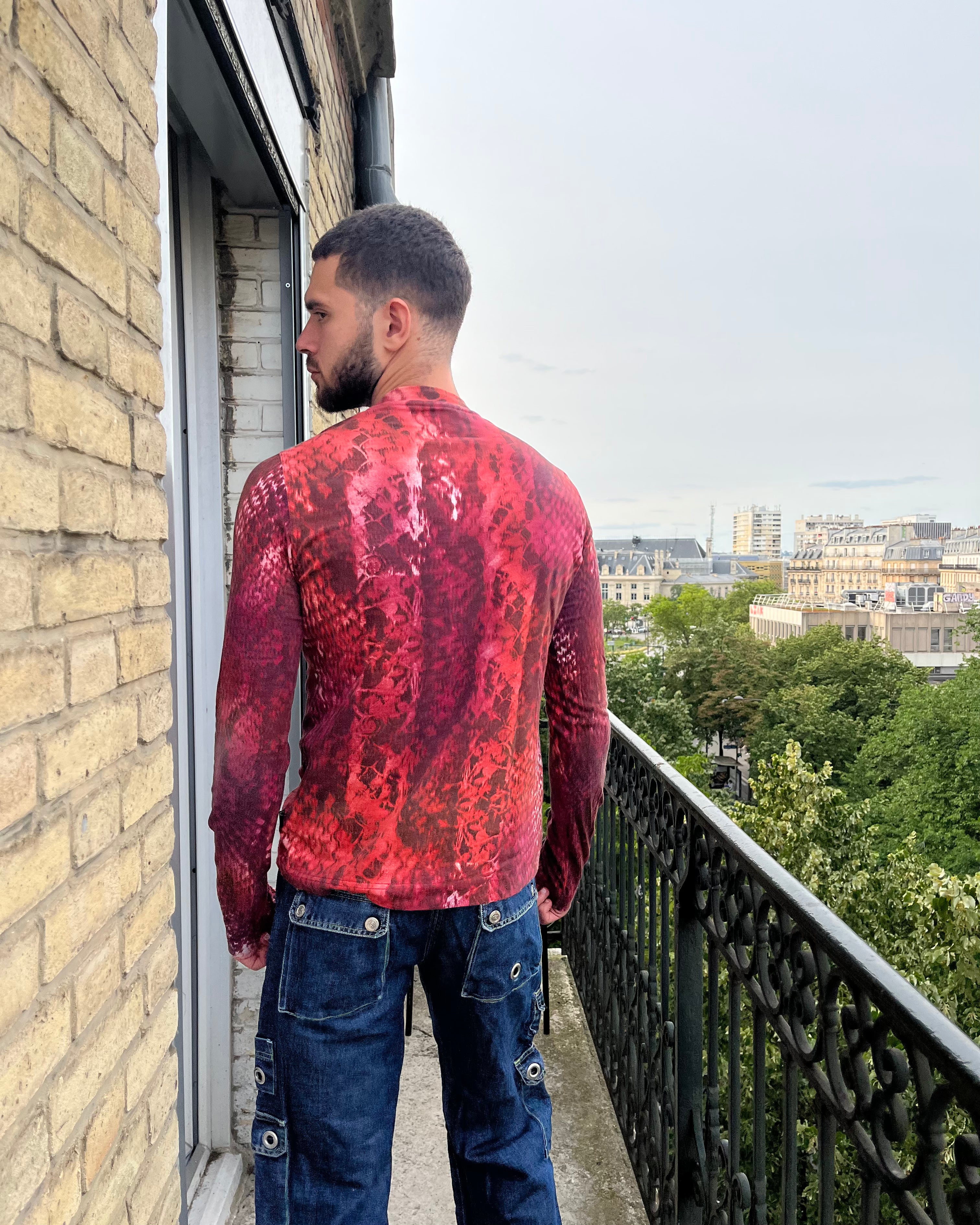 00's Just Cavalli 長袖トップ レッドスケール(S)