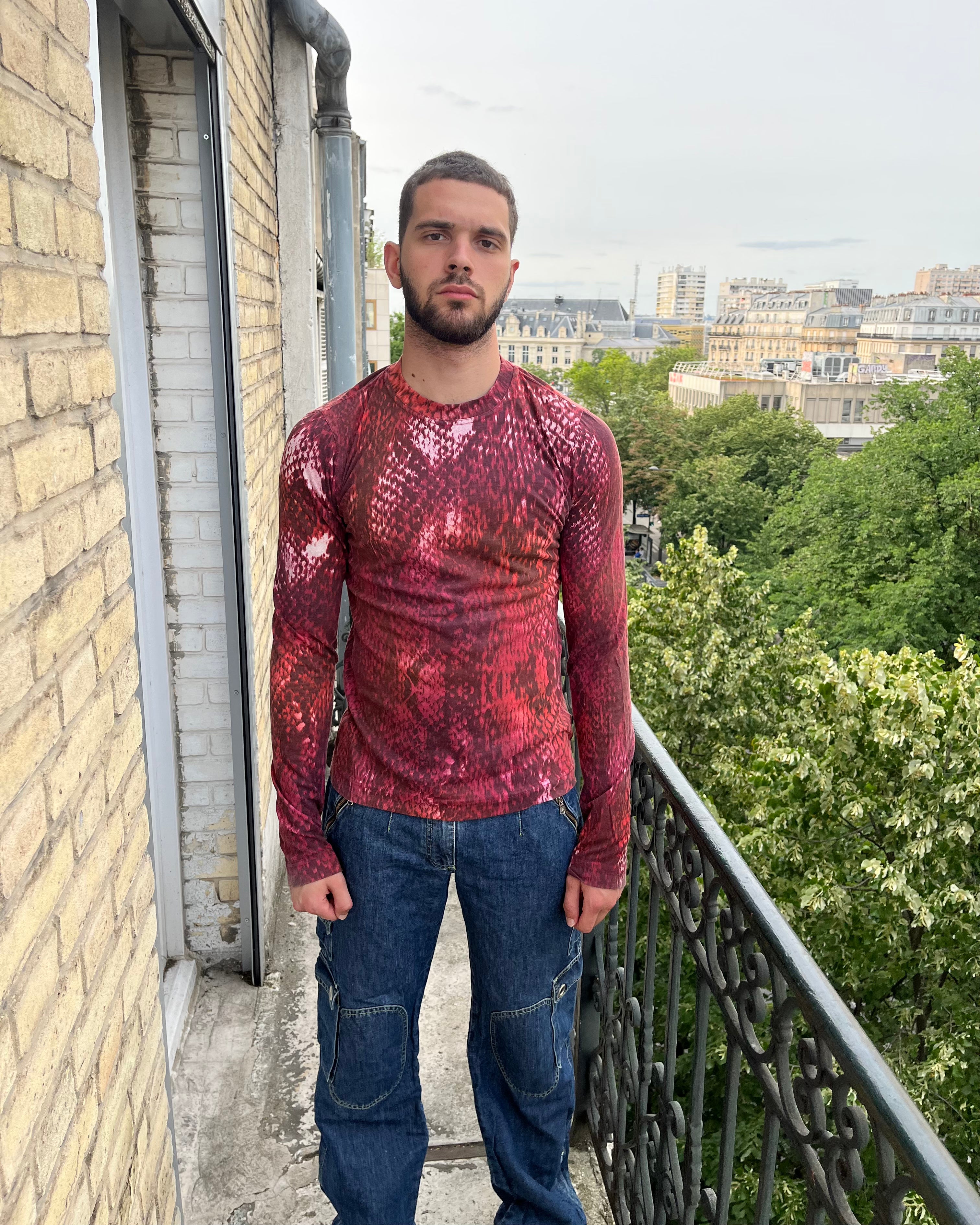 00's Just Cavalli 長袖トップ レッドスケール(S)