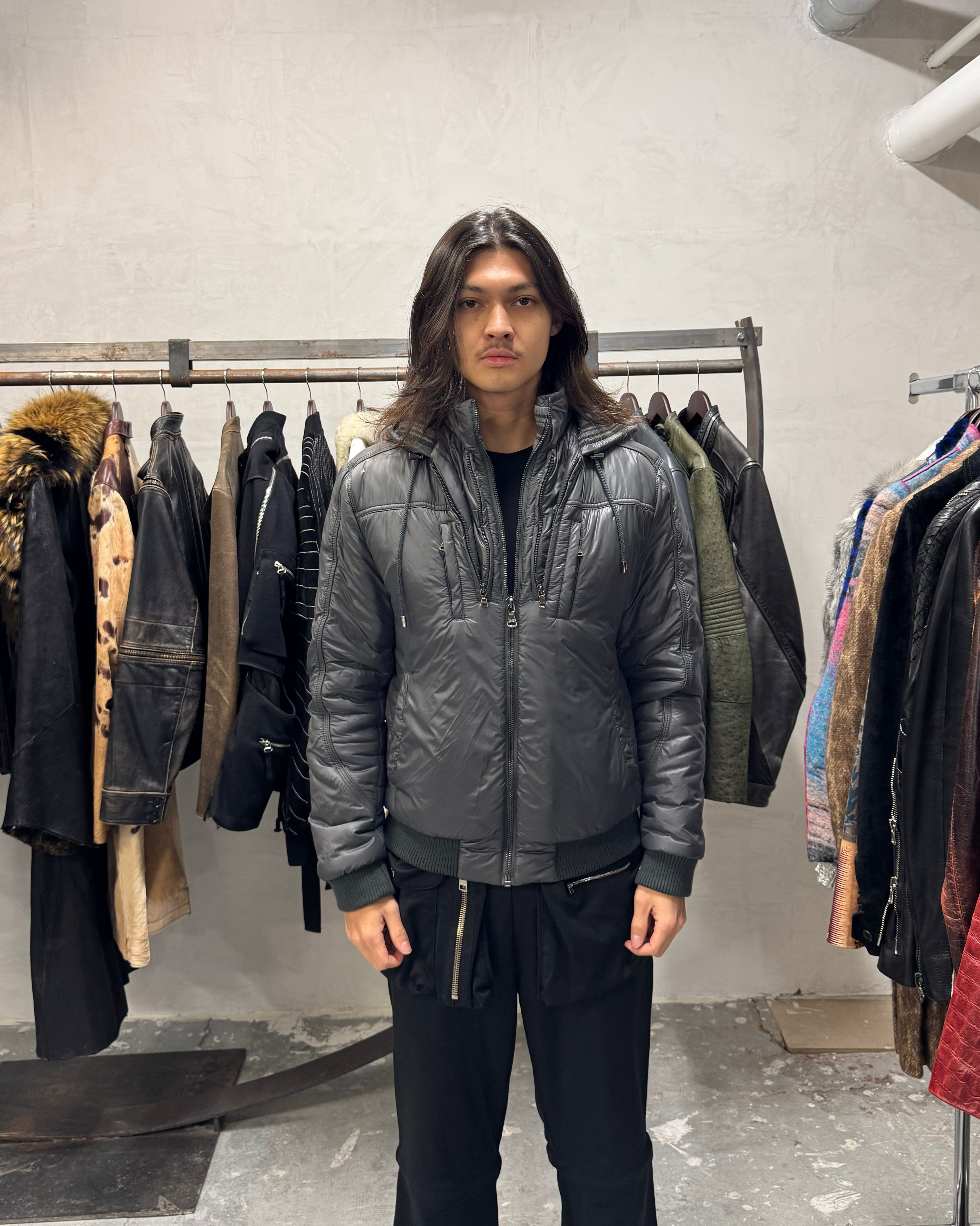 2000s Dolce & Gabbana Multi Zips Avant Garde Grey Astro Bomber Jacket