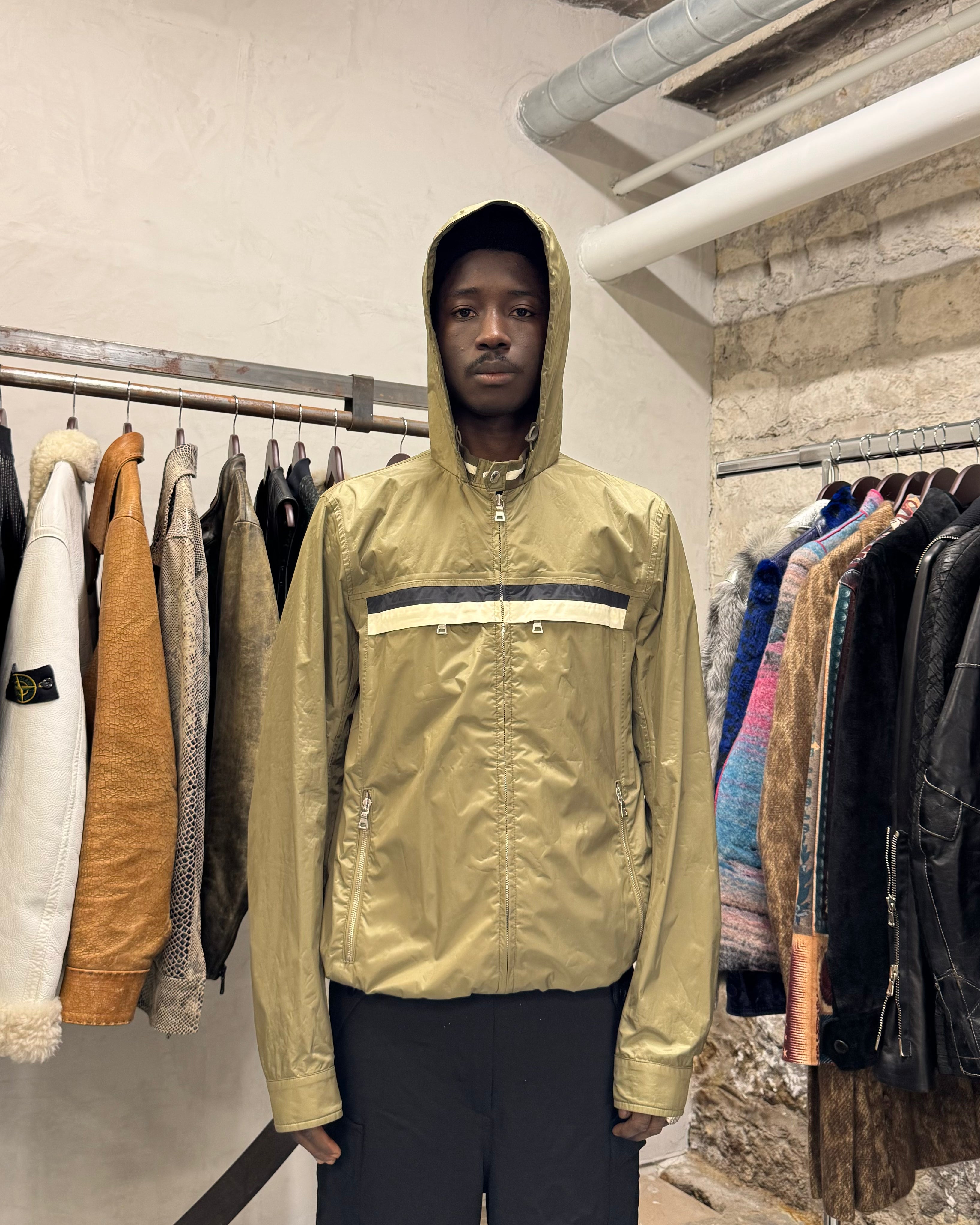 2000s Prada Linea Rossa Olive Hooded Windbreaker Jacket