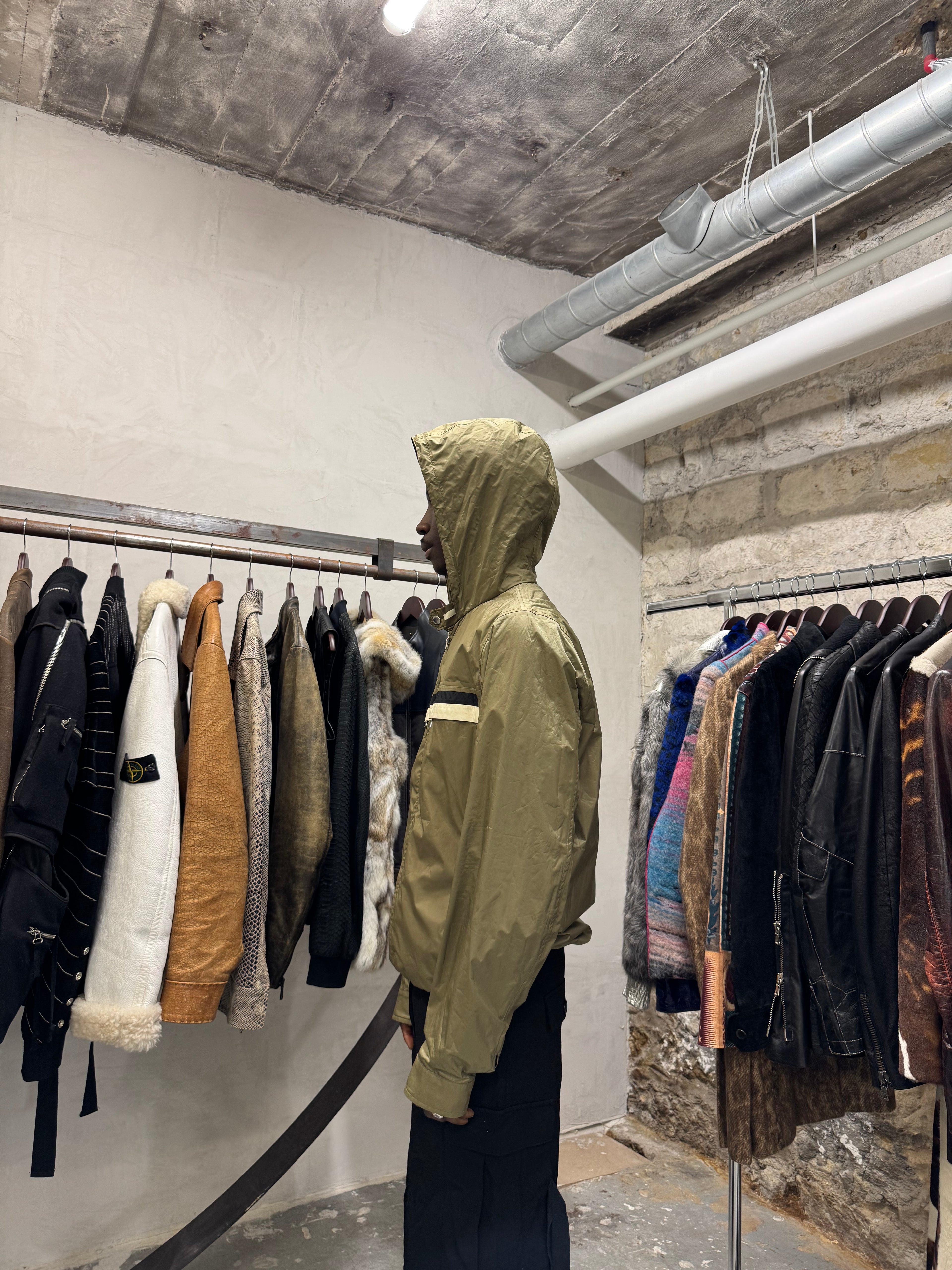 2000s Prada Linea Rossa Olive Hooded Windbreaker Jacket