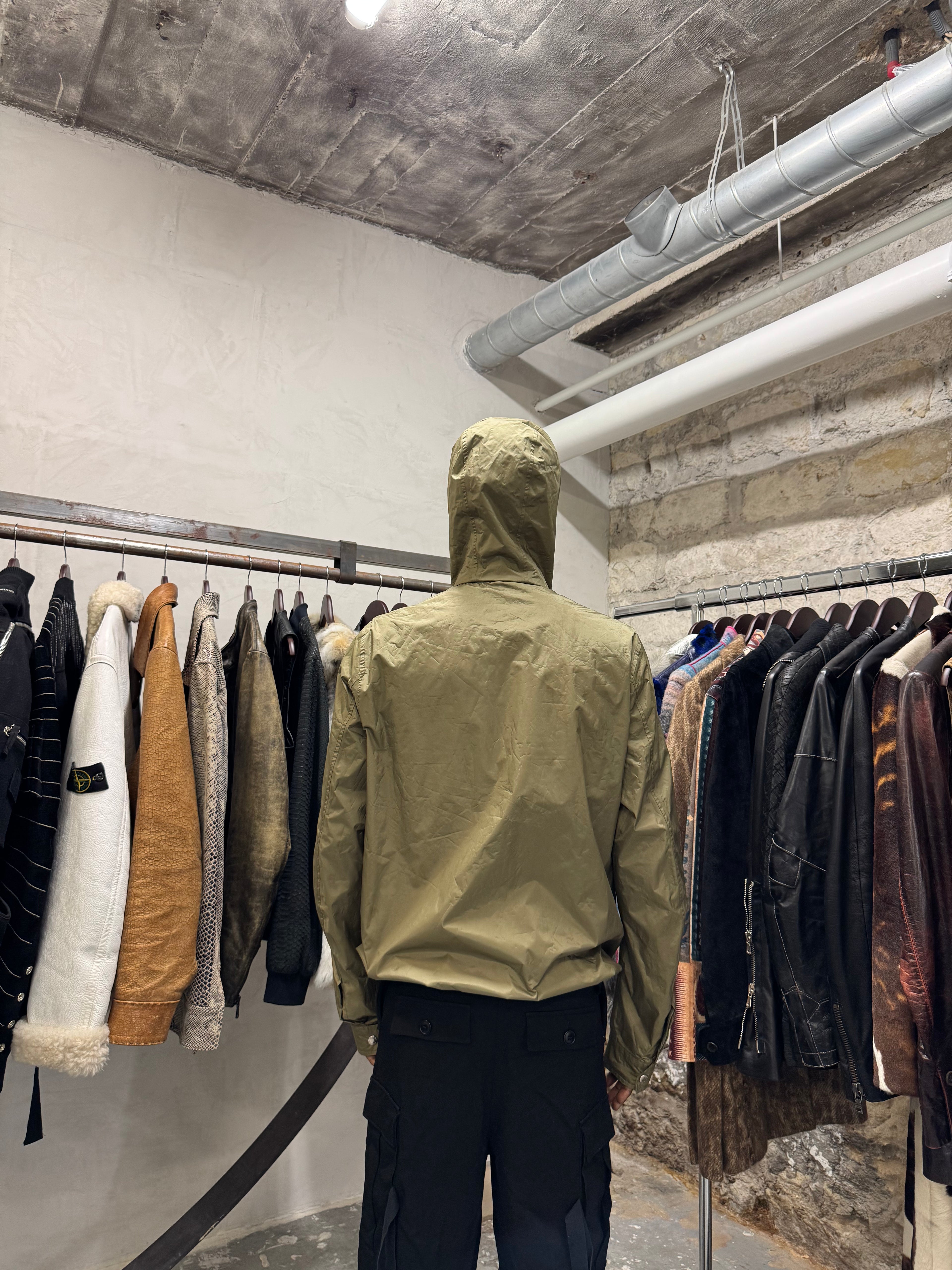 2000s Prada Linea Rossa Olive Hooded Windbreaker Jacket
