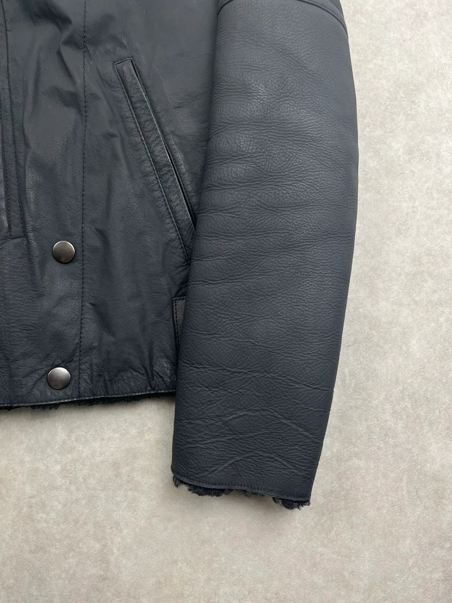 AW2009 Gucci Black Shearling Zip-Off Leather Jacket by Frida Giannini GHlmXsav 12