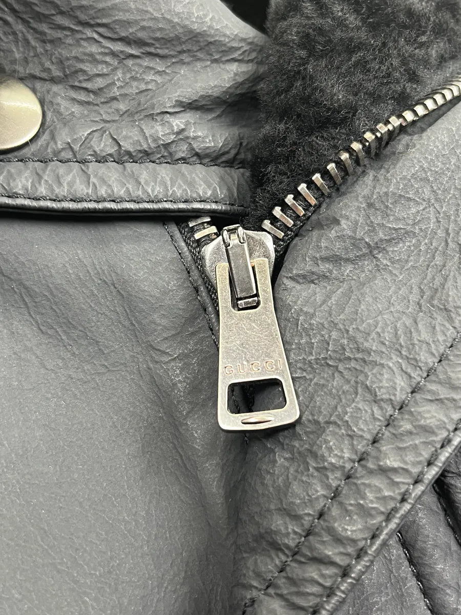 AW2009 Gucci Black Shearling Zip-Off Leather Jacket by Frida Giannini GHlmXsav 13
