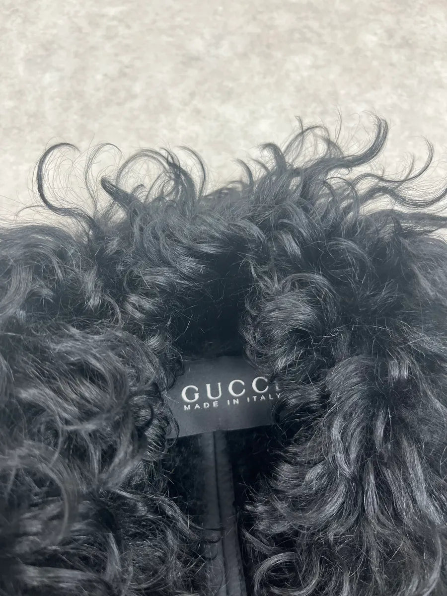 AW2009 Gucci Black Shearling Zip-Off Leather Jacket by Frida Giannini GHlmXsav 14