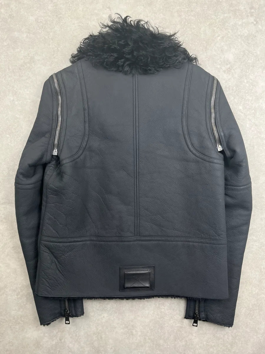 AW2009 Gucci Black Shearling Zip-Off Leather Jacket by Frida Giannini GHlmXsav 5