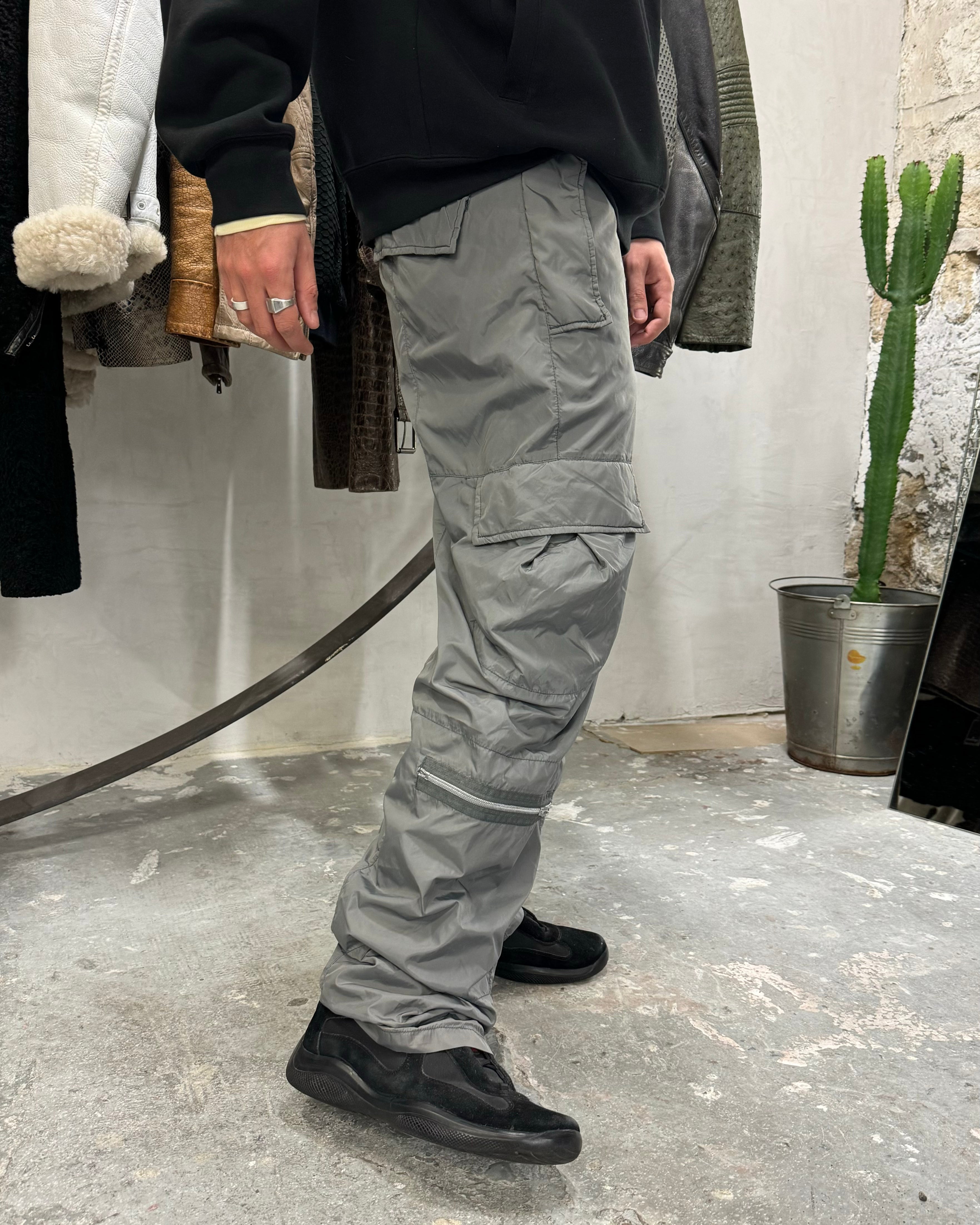 2000s Marithé + François Girbaud Tactical Grey Nylon Cargo Pants