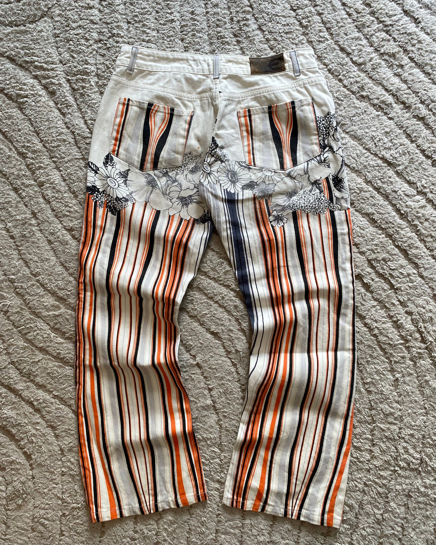 00’s Just Cavalli White Striped&Floral Jeans (S/XS)