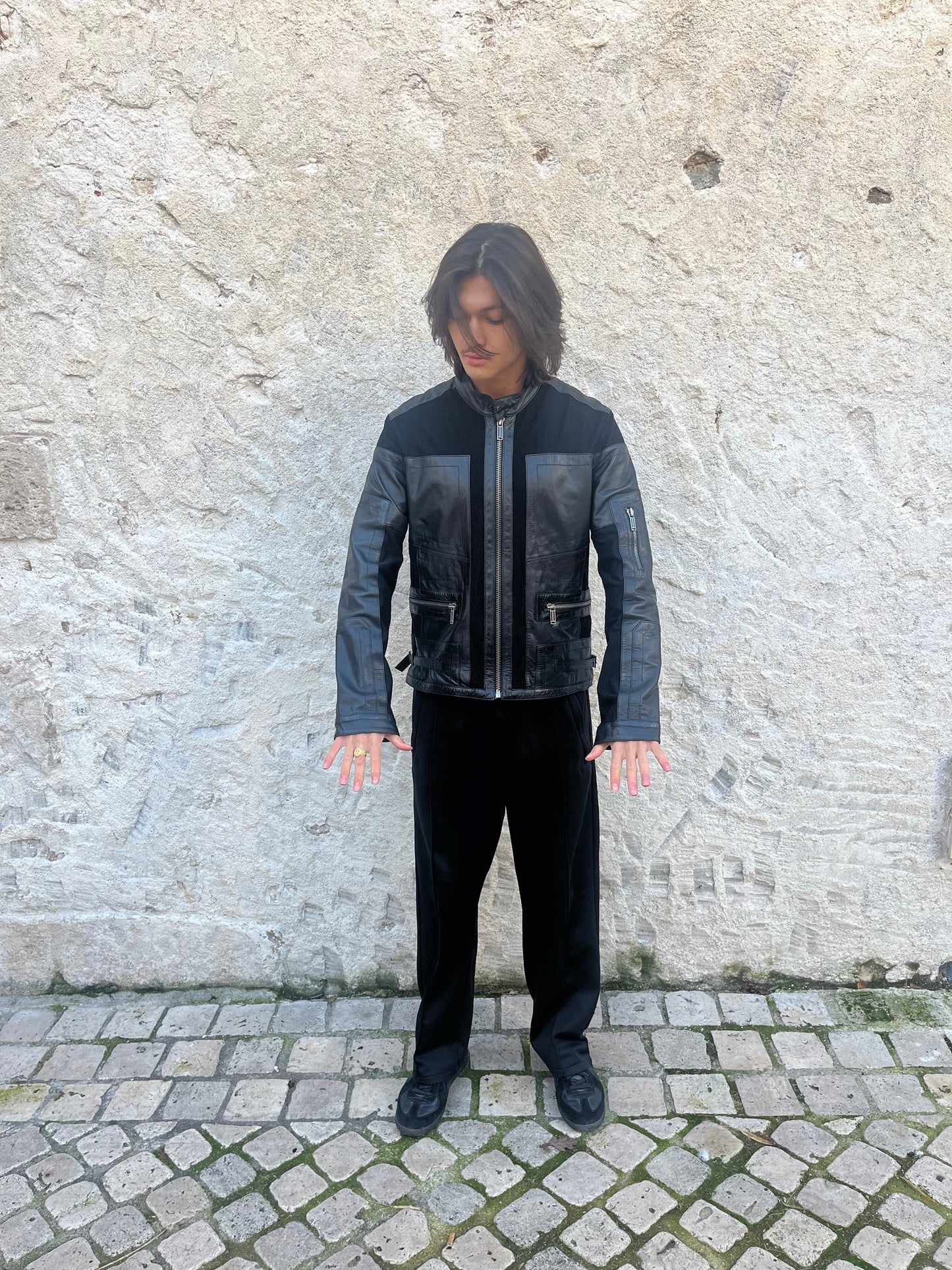 00s Dirk Bikkembergs Black Hybrid Leather Jacket (L)