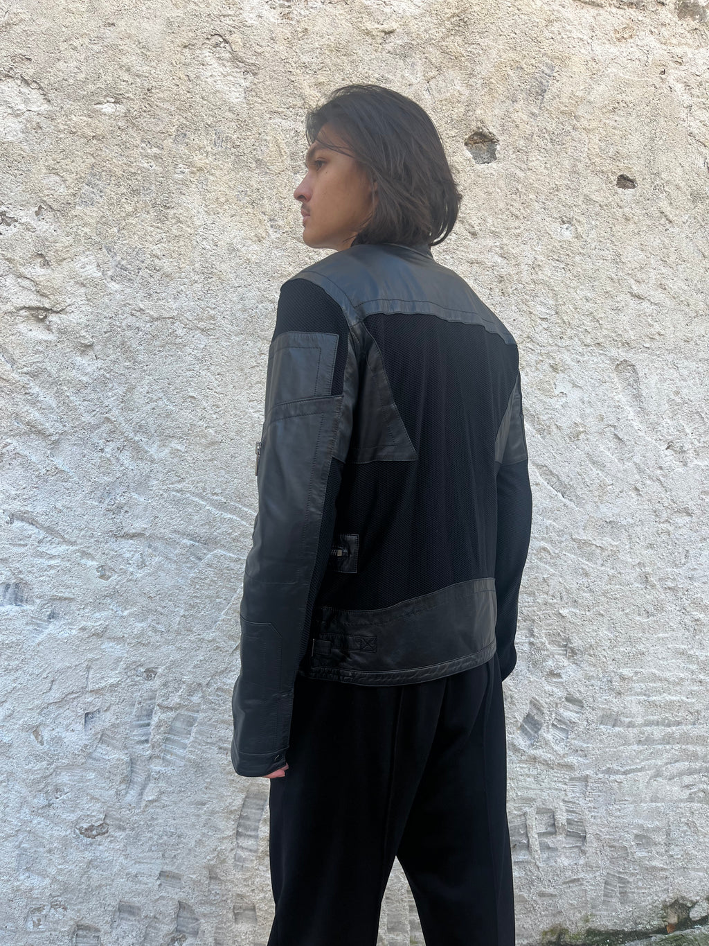 00s ダーク ビッケンバーク ブラック ハイブリッド レザー ジャケット (L)