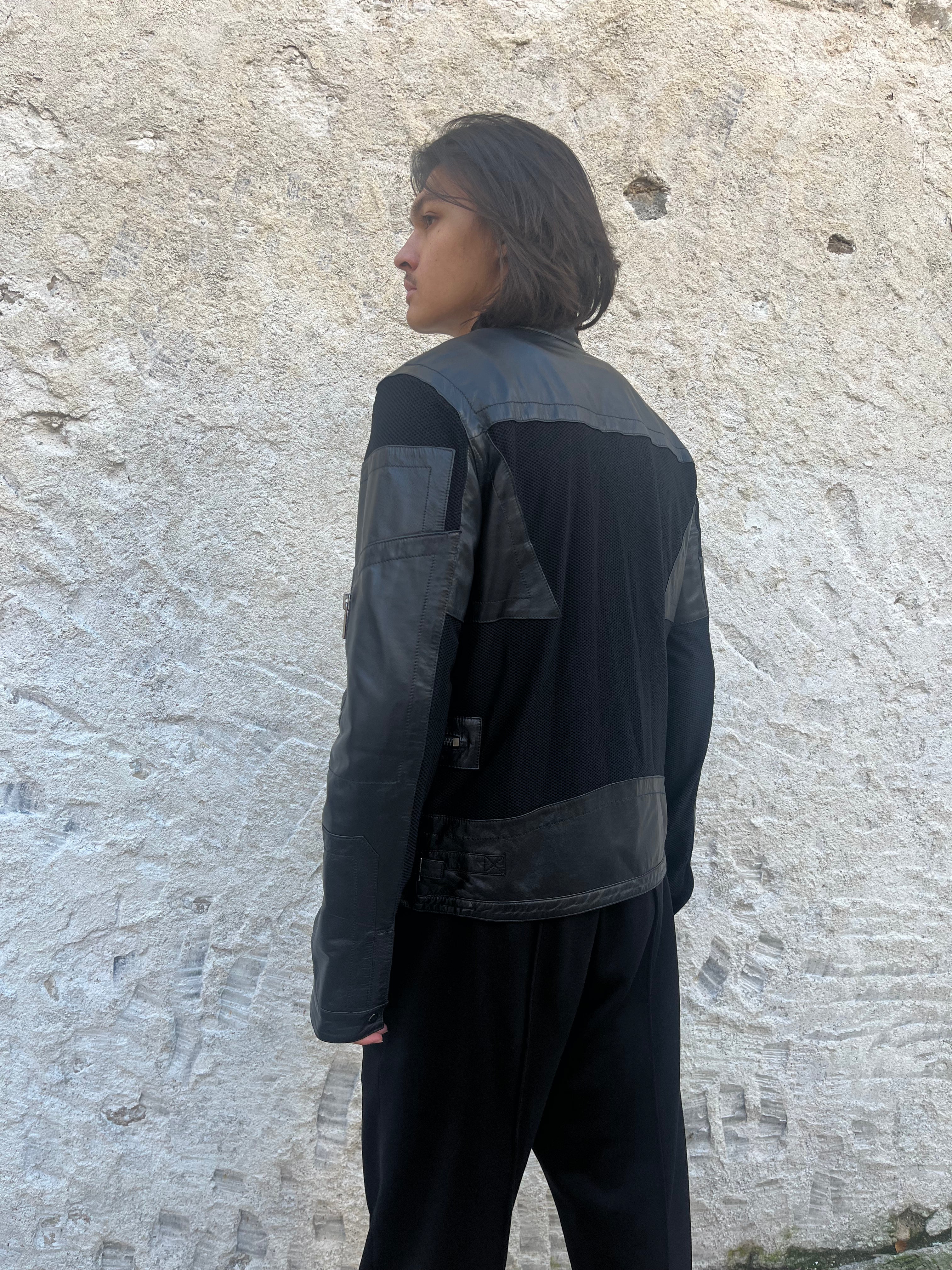 00s ダーク ビッケンバーク ブラック ハイブリッド レザー ジャケット (L)