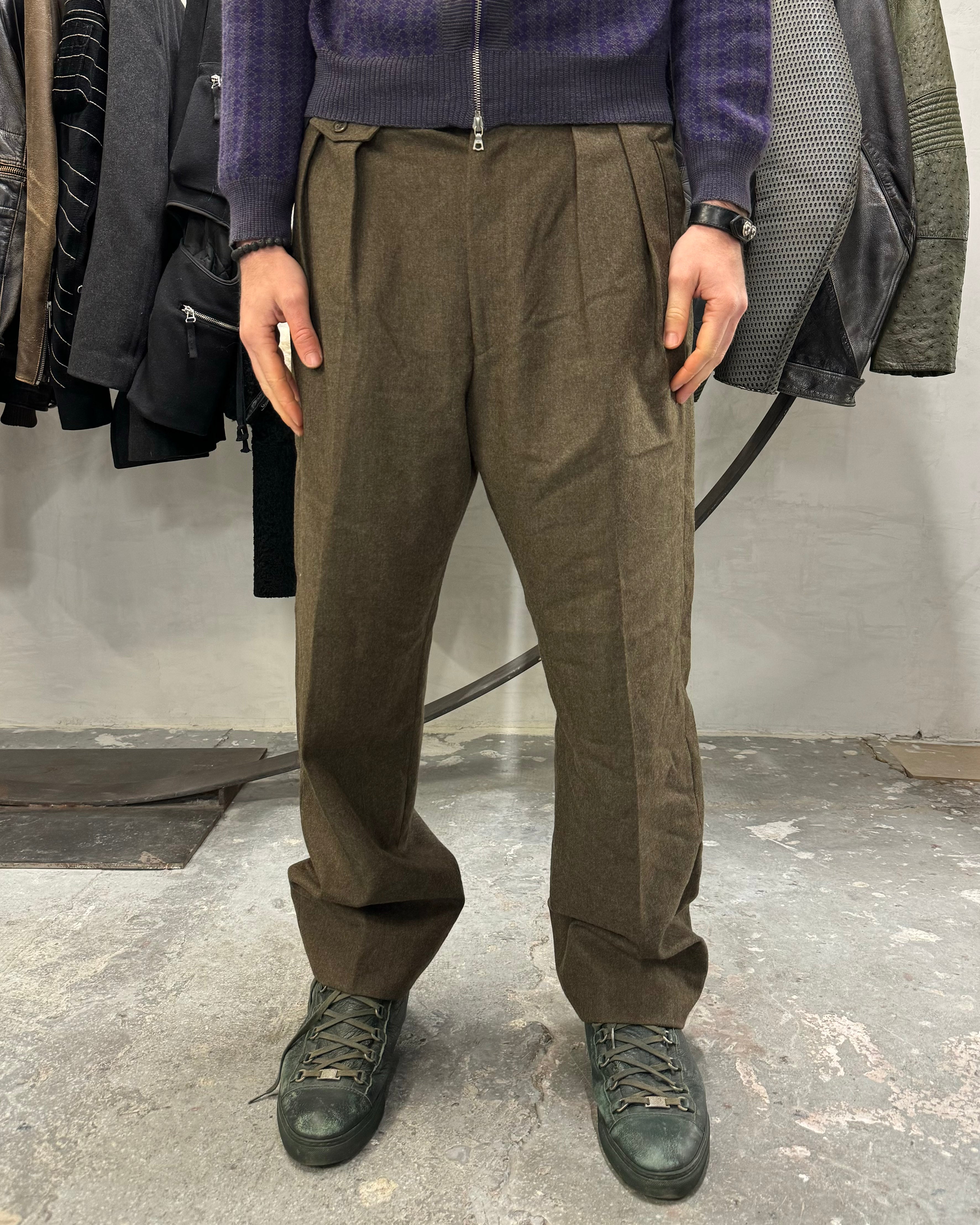 1990s Emporio Armani Olive Pure Wool Pants