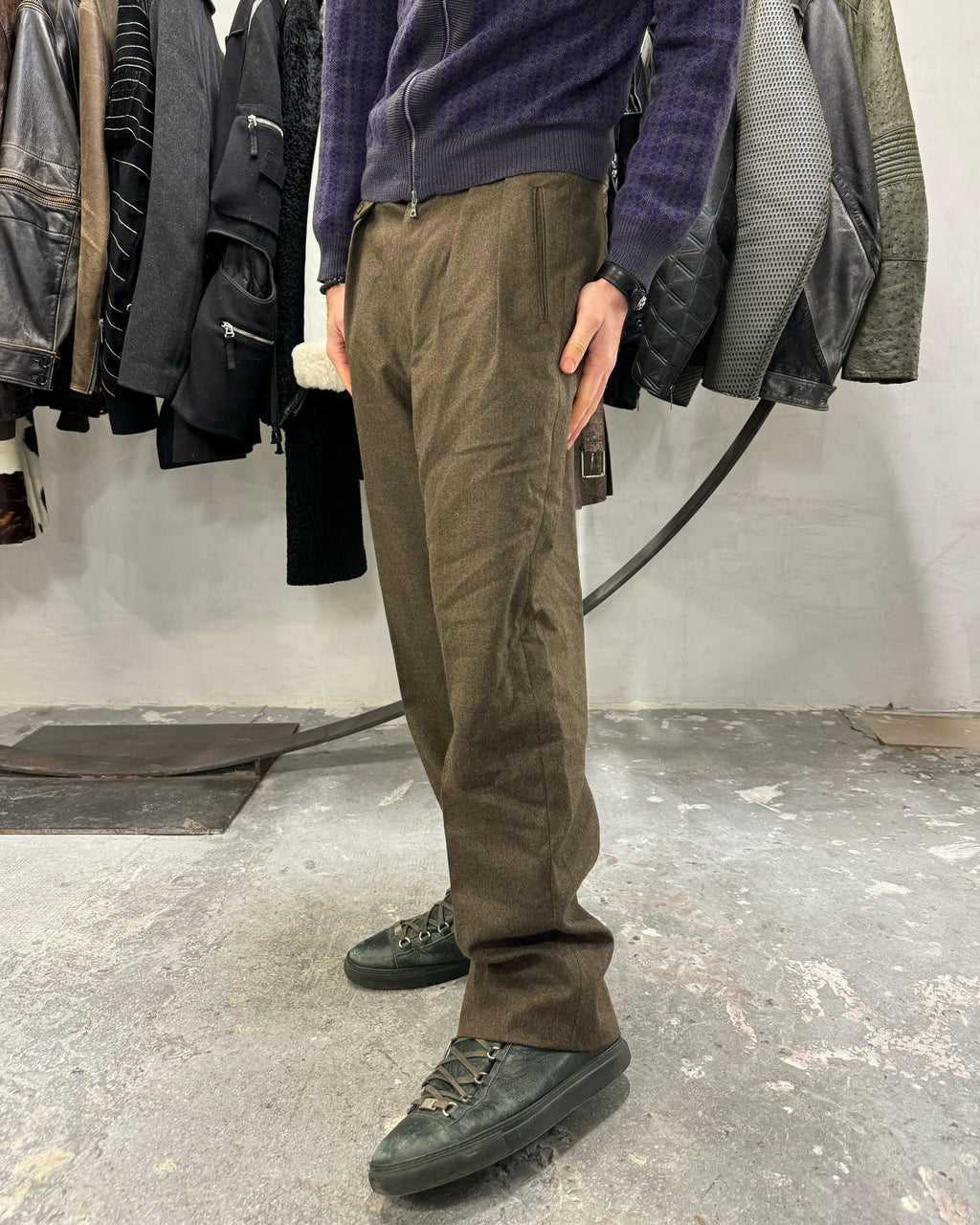 1990s Emporio Armani Olive Pure Wool Pants