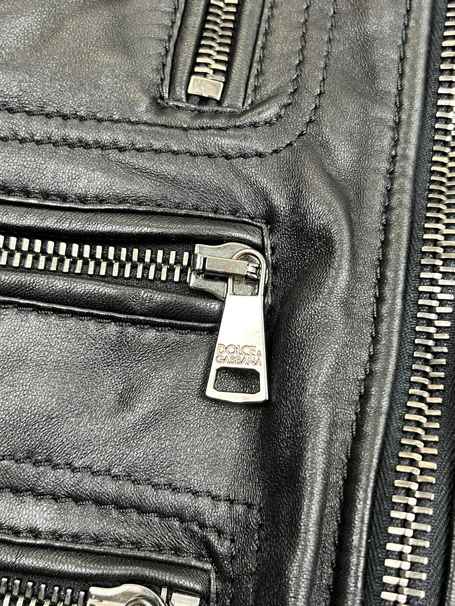 2000s Dolce & Gabbana Black Sheepskin Leather Multi-Pocket Mafia Jacket ebyptIP 8