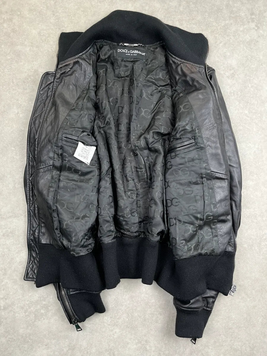 2000s Dolce & Gabbana Black Sheepskin Leather Multi-Pocket Mafia Jacket ebyptIP 1