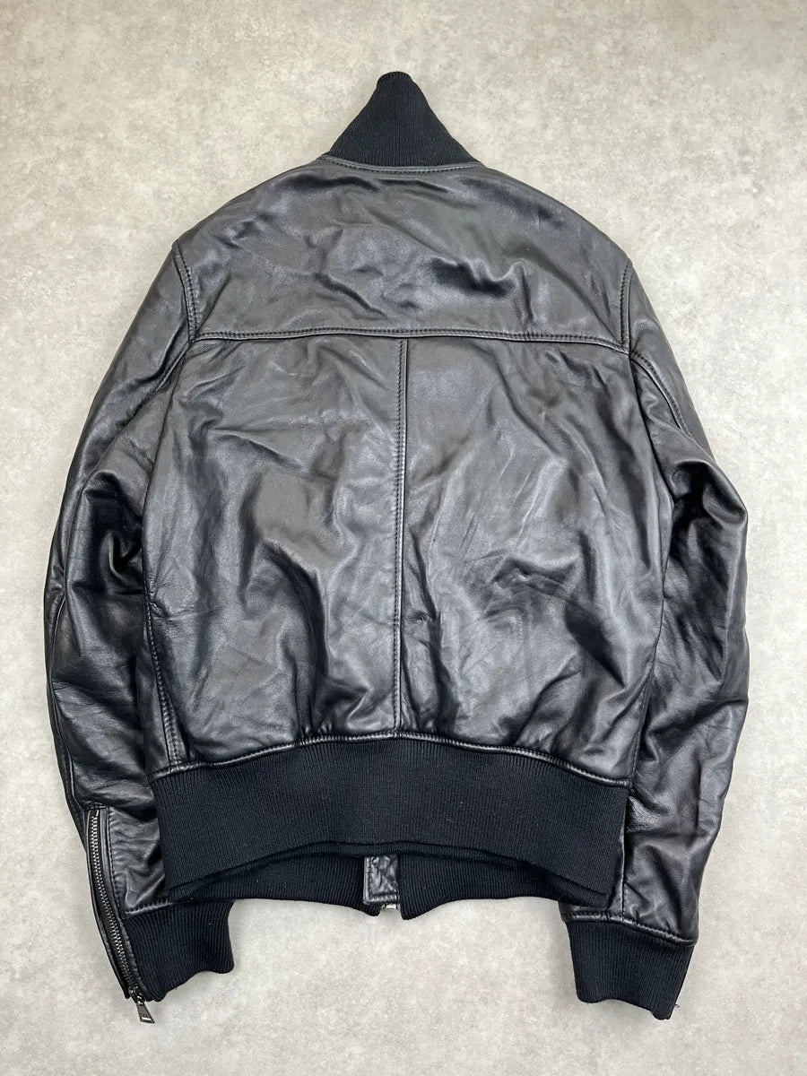 2000s Dolce & Gabbana Black Sheepskin Leather Multi-Pocket Mafia Jacket ebyptIP 2