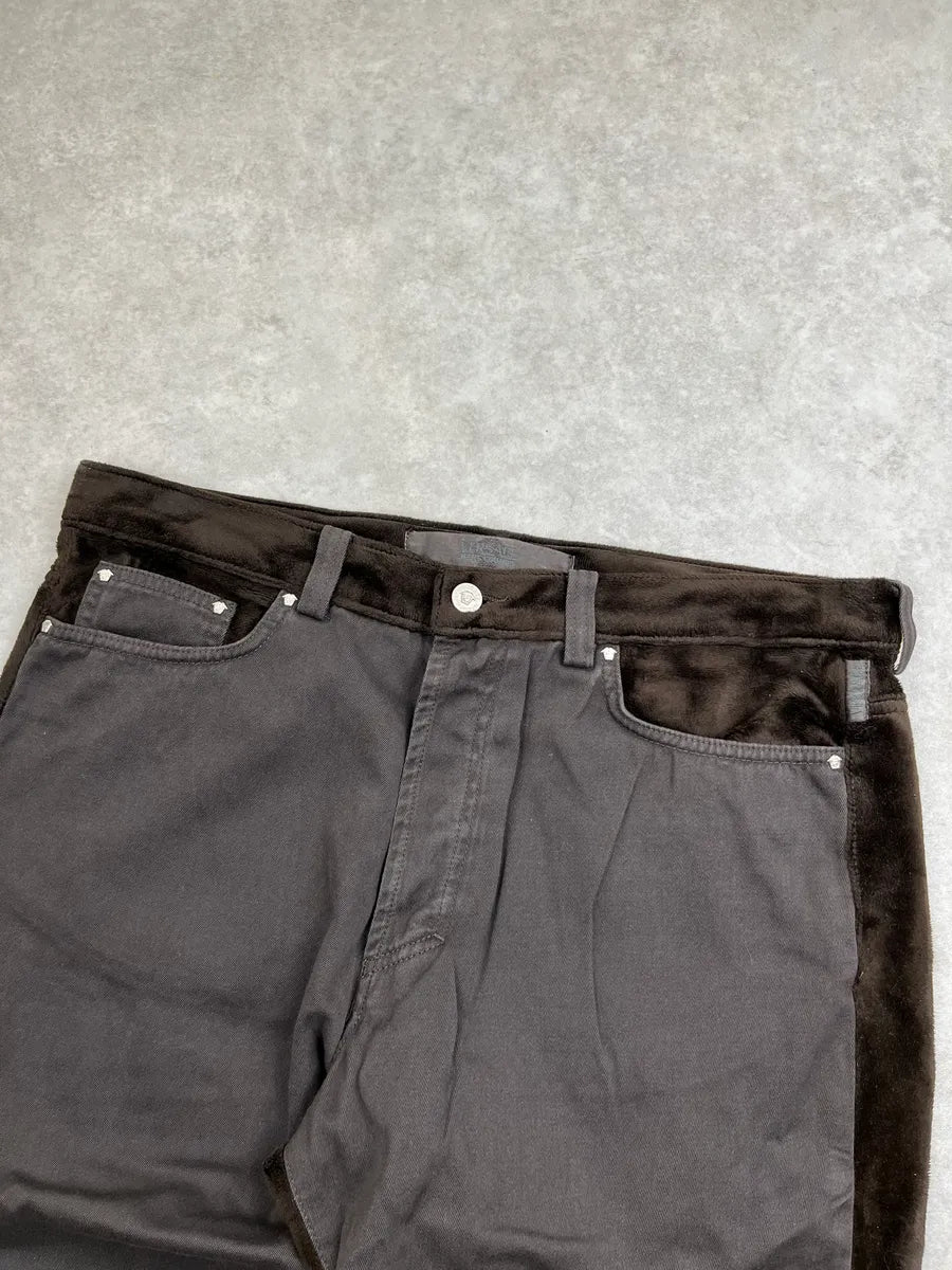 2000s Versace Brown Two Tone Contrast Velvet Panel Pants YxeTZkDE 5