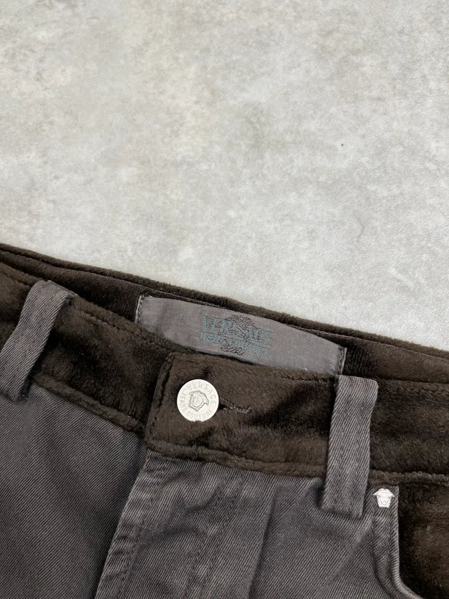 2000s Versace Brown Two Tone Contrast Velvet Panel Pants YxeTZkDE 9
