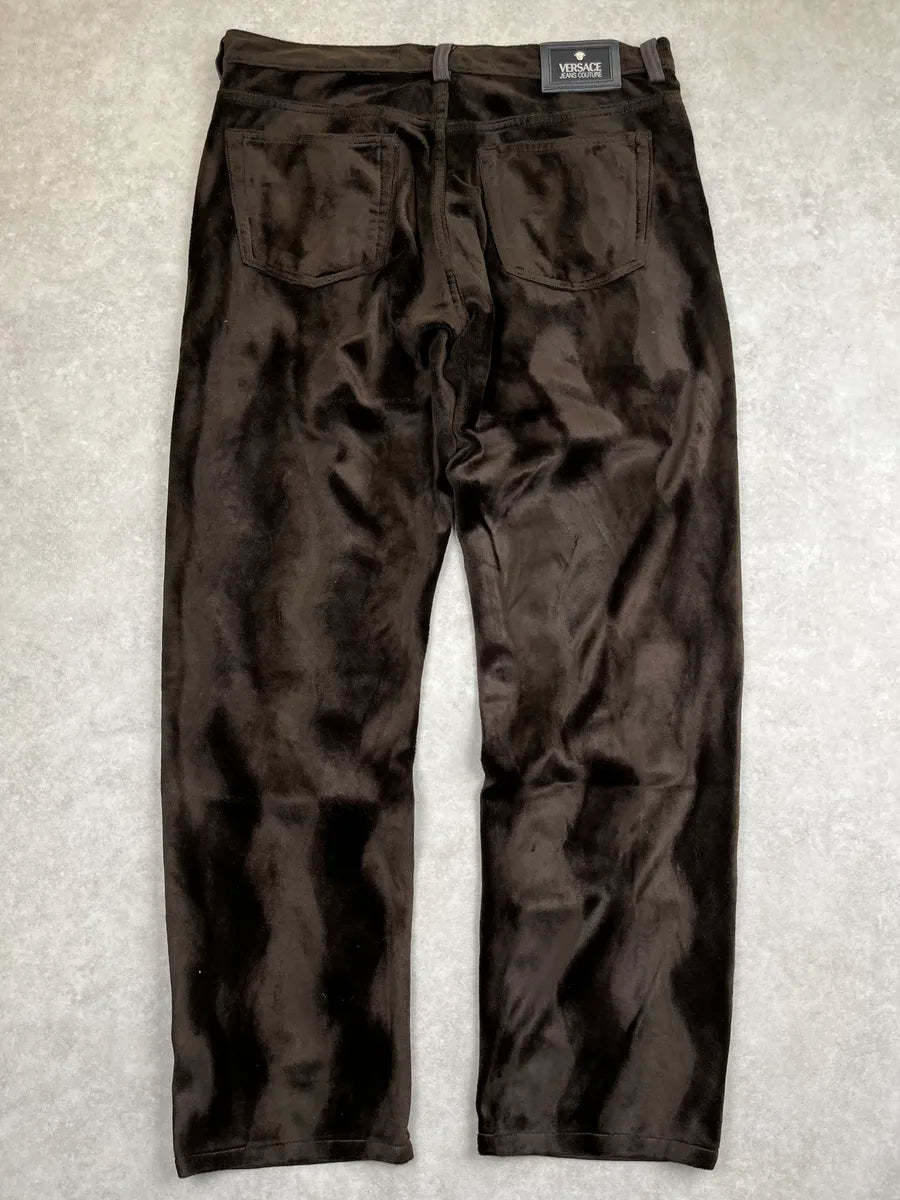 2000s Versace Brown Two Tone Contrast Velvet Panel Pants YxeTZkDE 3