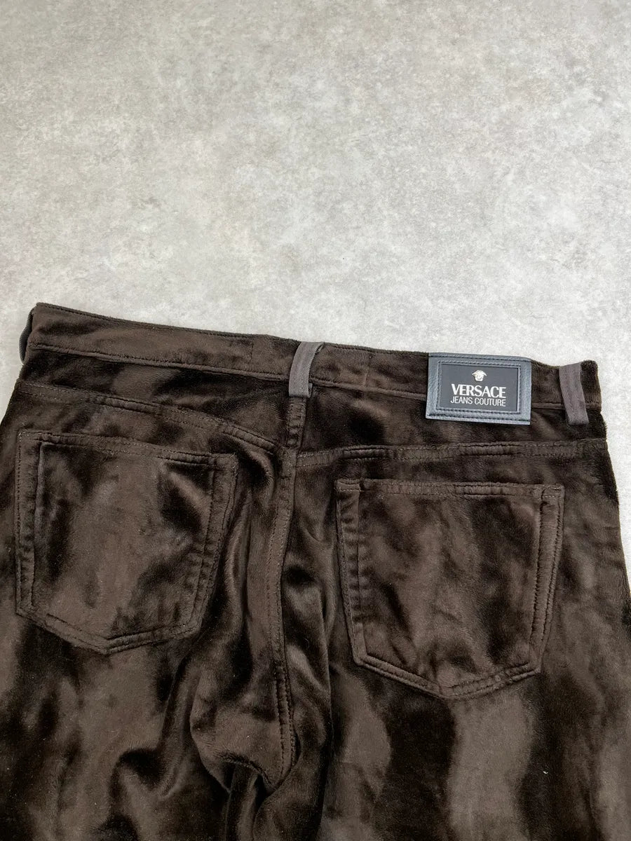 2000s Versace Brown Two Tone Contrast Velvet Panel Pants YxeTZkDE 6